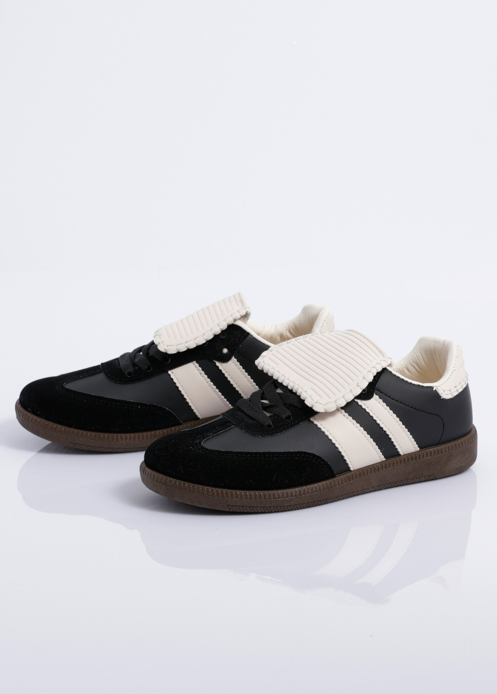 Sneakers avec languette inspiration rétro Femme Noir JOIB-6609 DE1