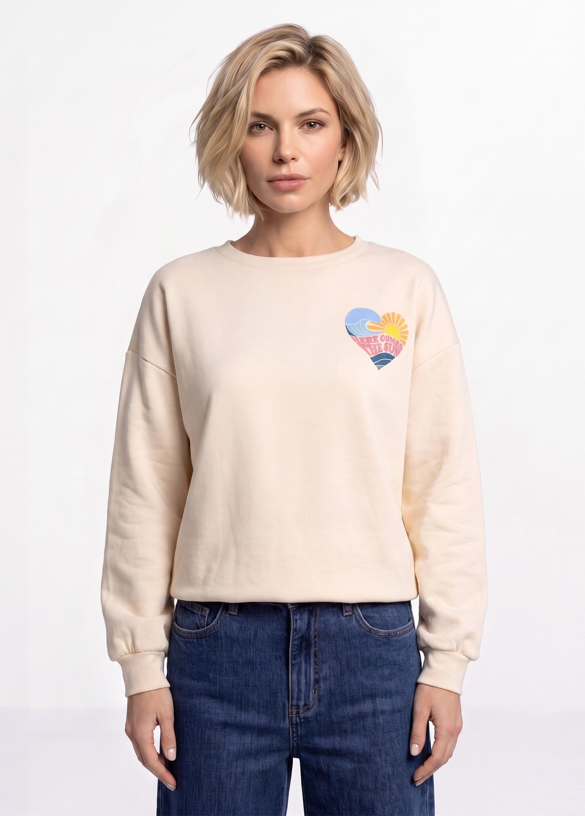 Sweat motif placé devant et dos Beige JSM-TOP3292 FA1