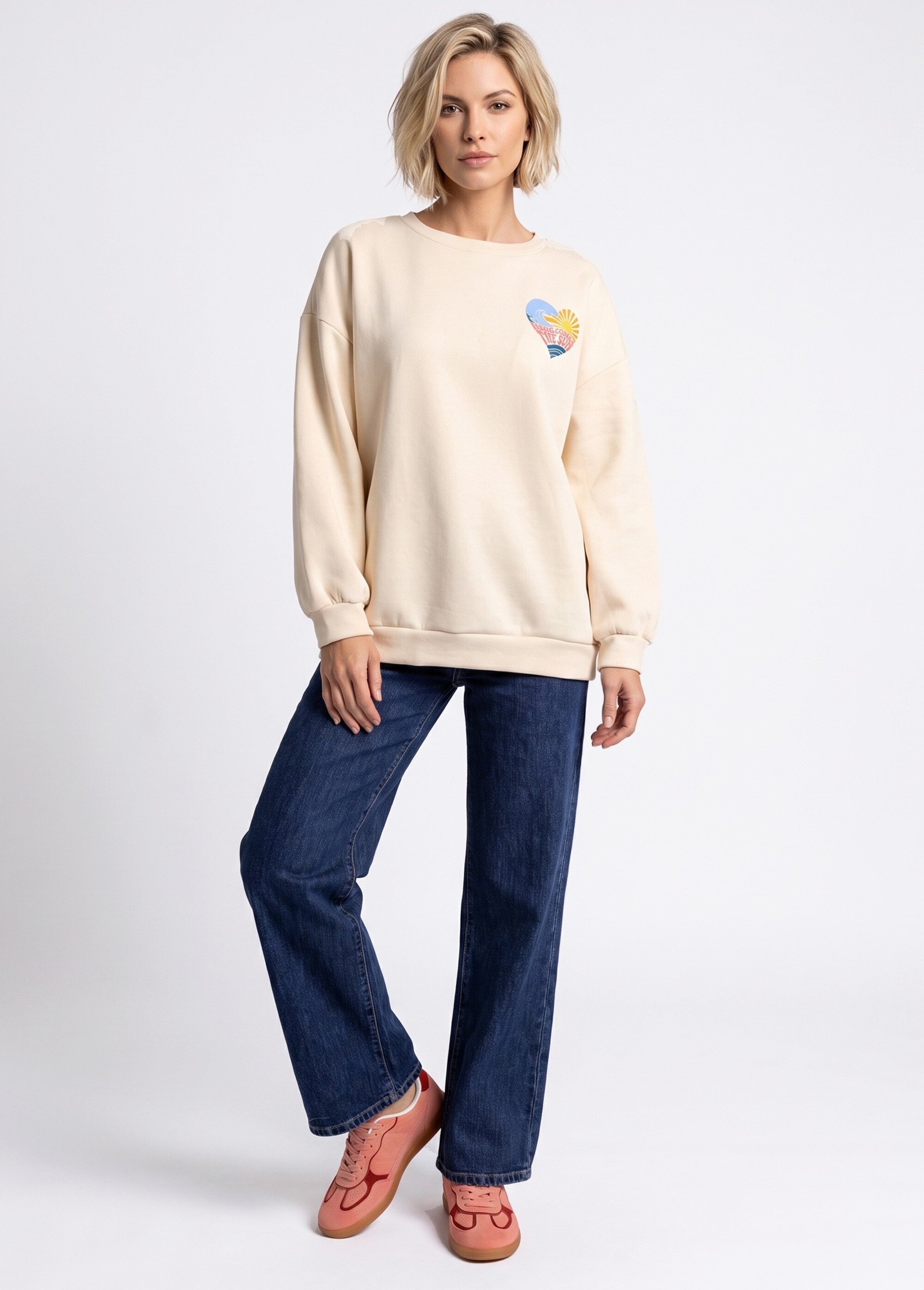 Sweat motif placé devant et dos Beige JSM-TOP3292 SI1