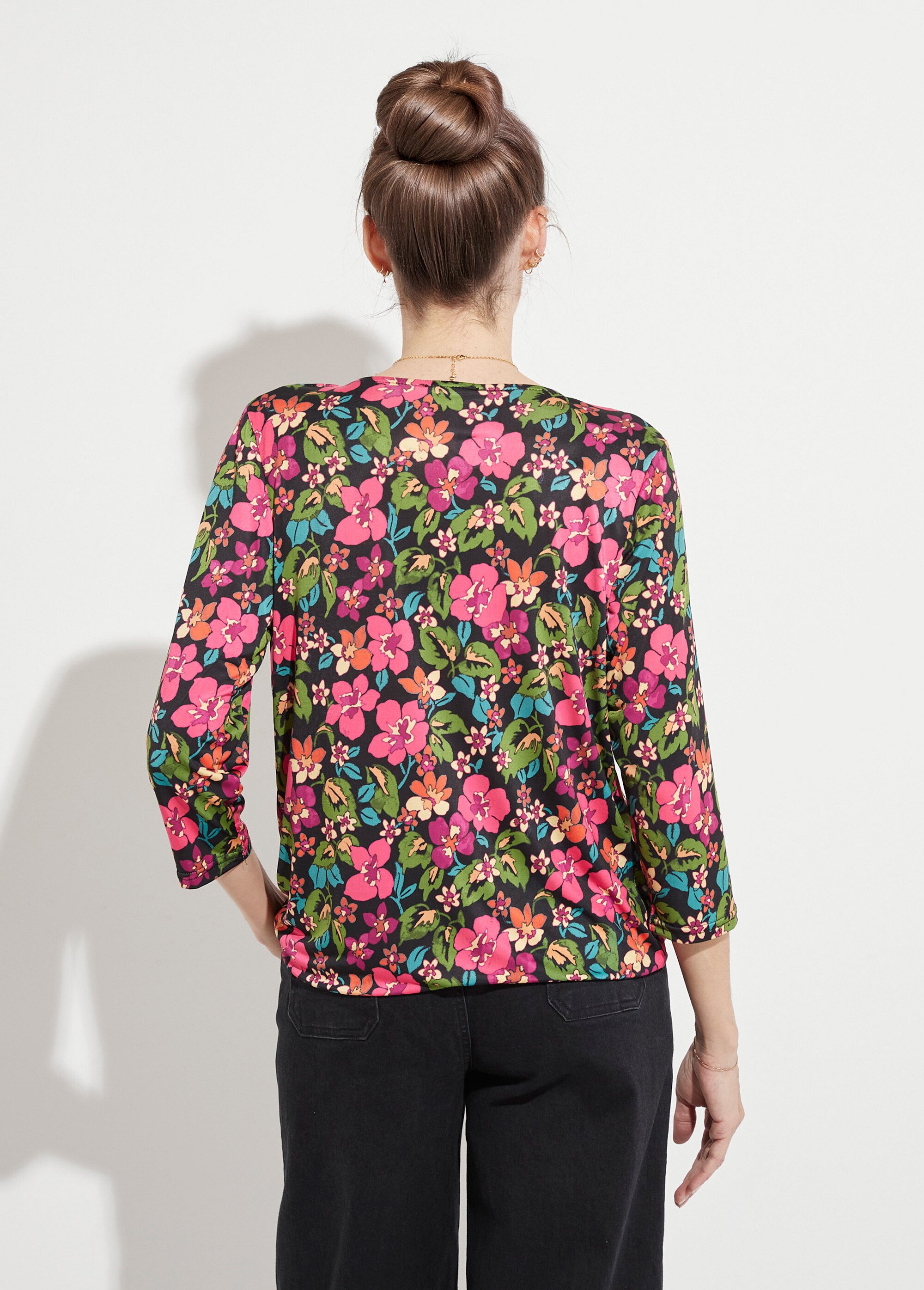 T-shirt blousant cache-coeur fleuri Femme Noir CORNELIA DO1