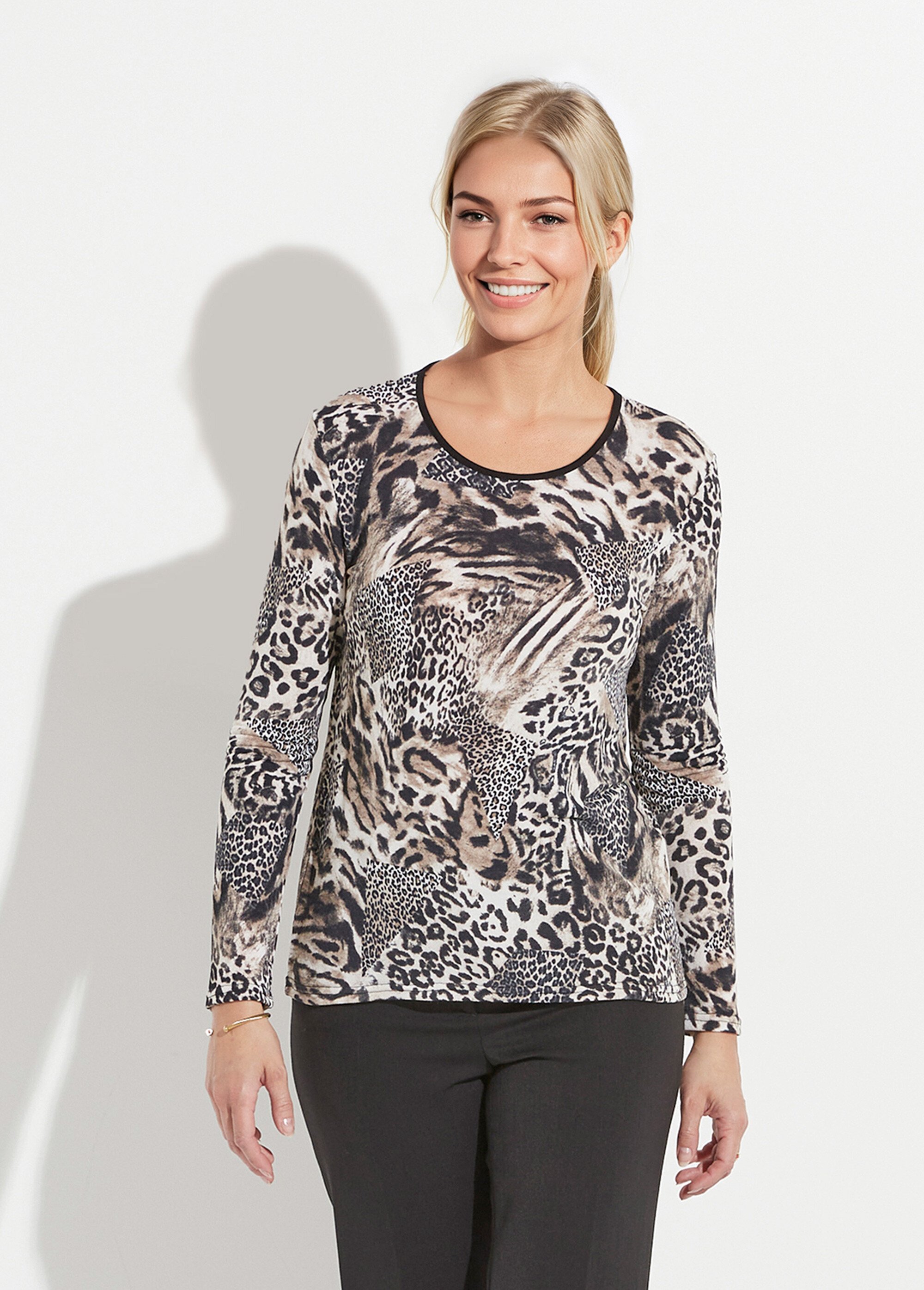 T-shirt col rond imprimé patchwork peau de bête Femme Beige CARMEN FA1