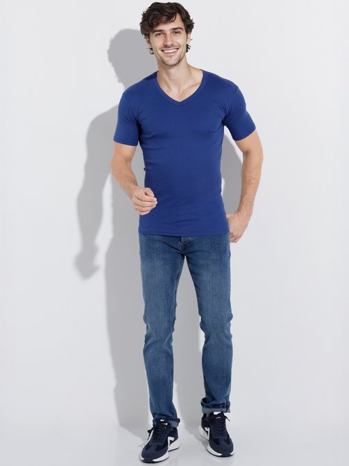 T-shirt col V coton - lot de 3 Homme Bleu ICONE SF1