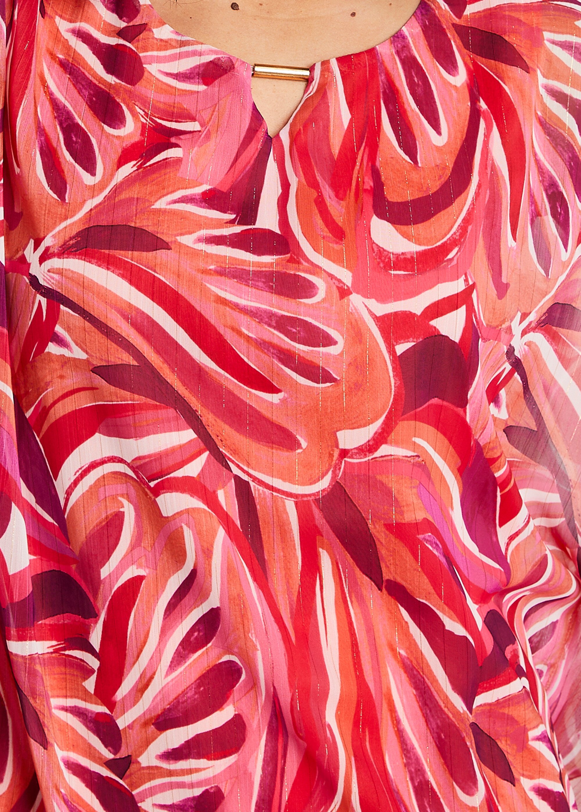 Tunique fluide longue motif feuilles Femme Rose CABINE DE1