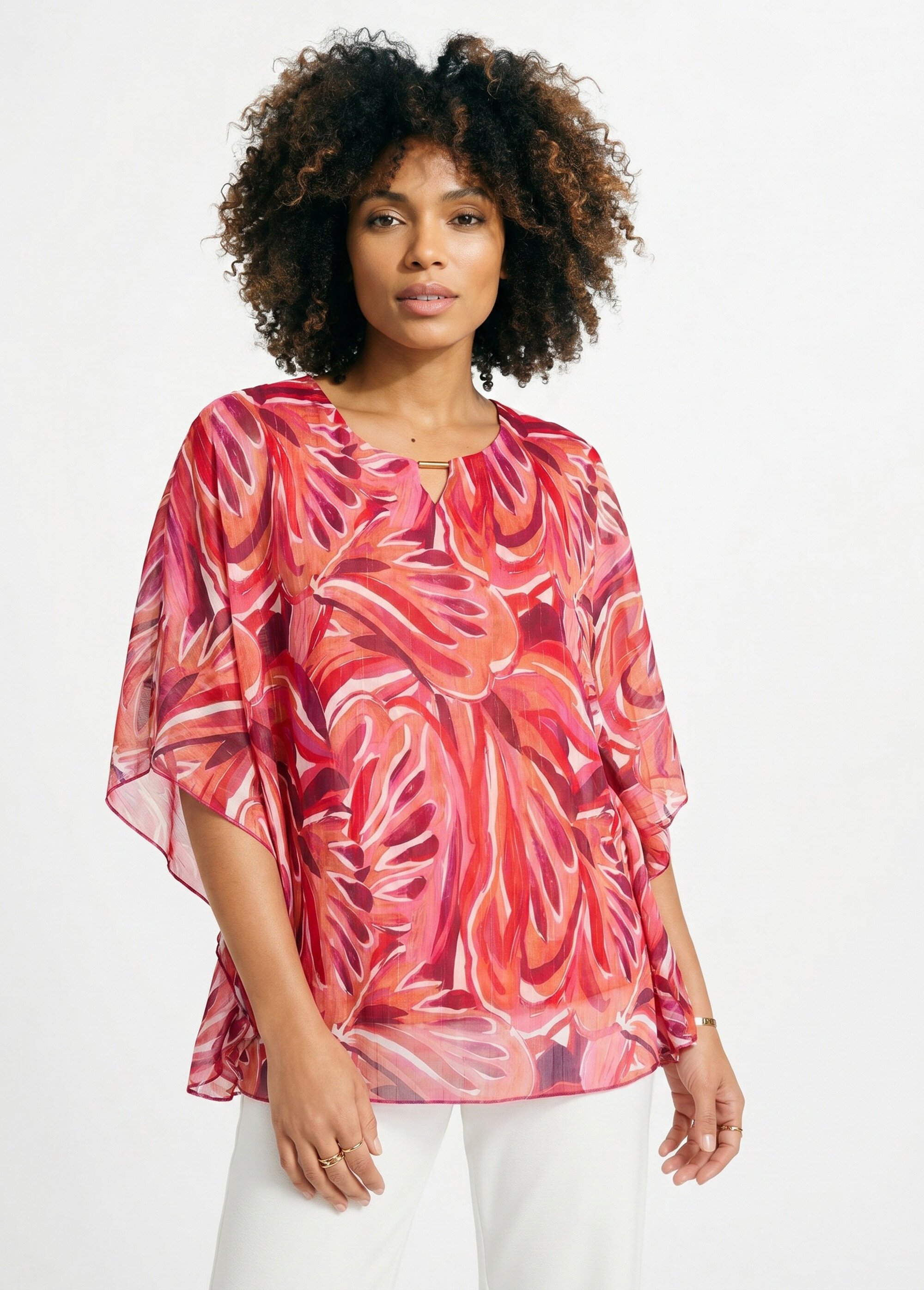 Tunique fluide longue motif feuilles Femme Rose CABINE FA1