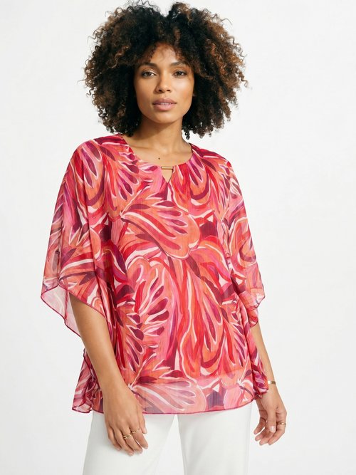 Tunique fluide longue motif feuilles Femme Rose CABINE FA1