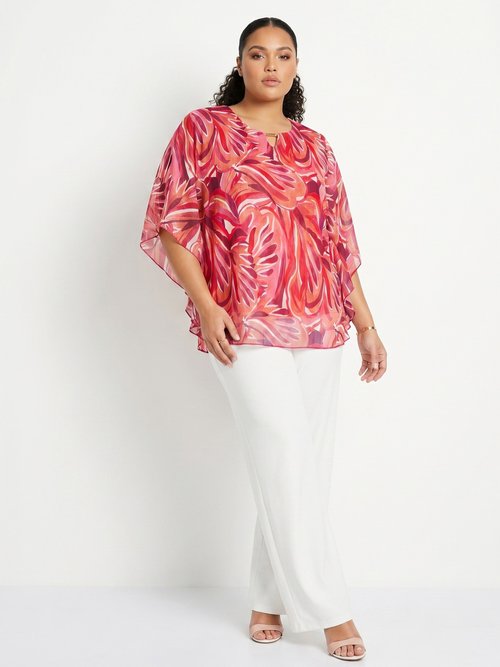 Tunique fluide longue motif feuilles Femme Grande Taille Rose CABINE SI1