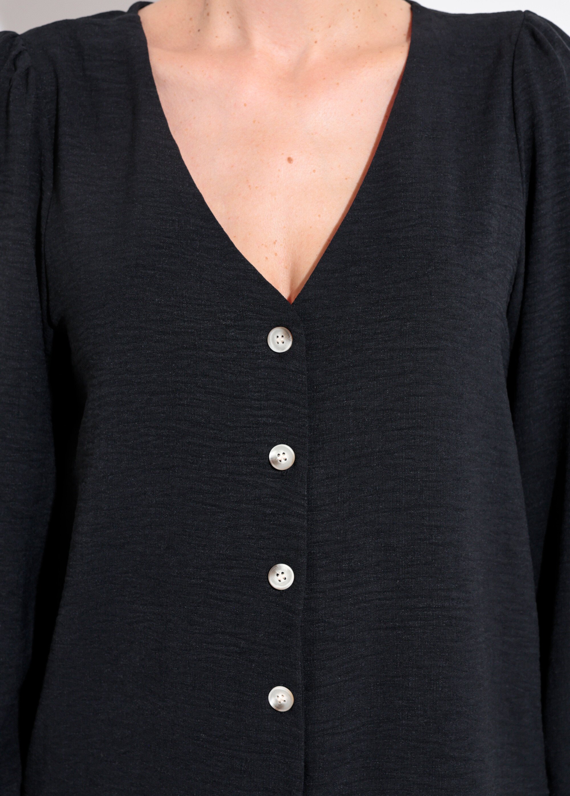 Tunique reliefée boutonnée, col V Femme Noir IA-R5769 DE1