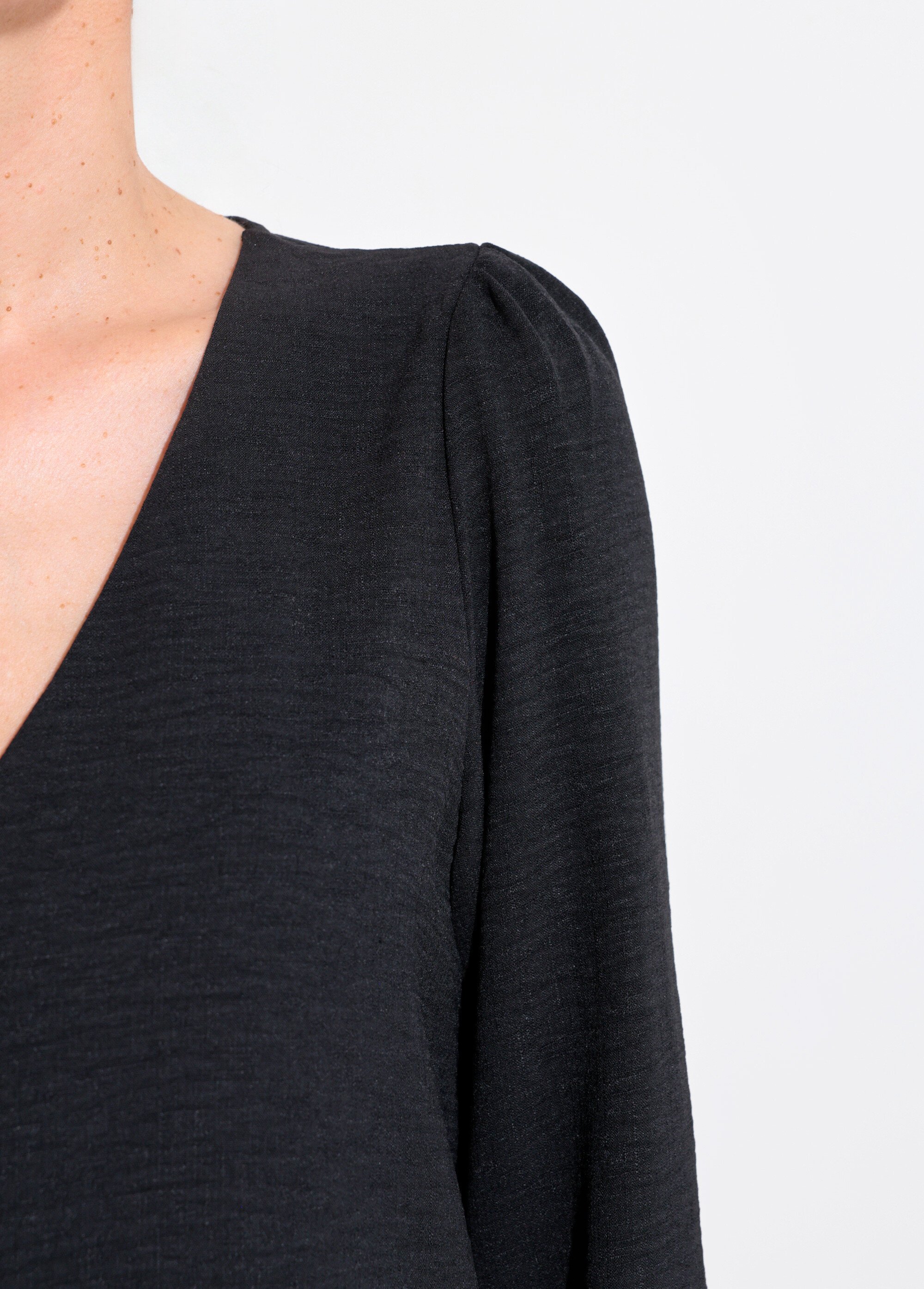 Tunique reliefée boutonnée, col V Femme Noir IA-R5769 DE2