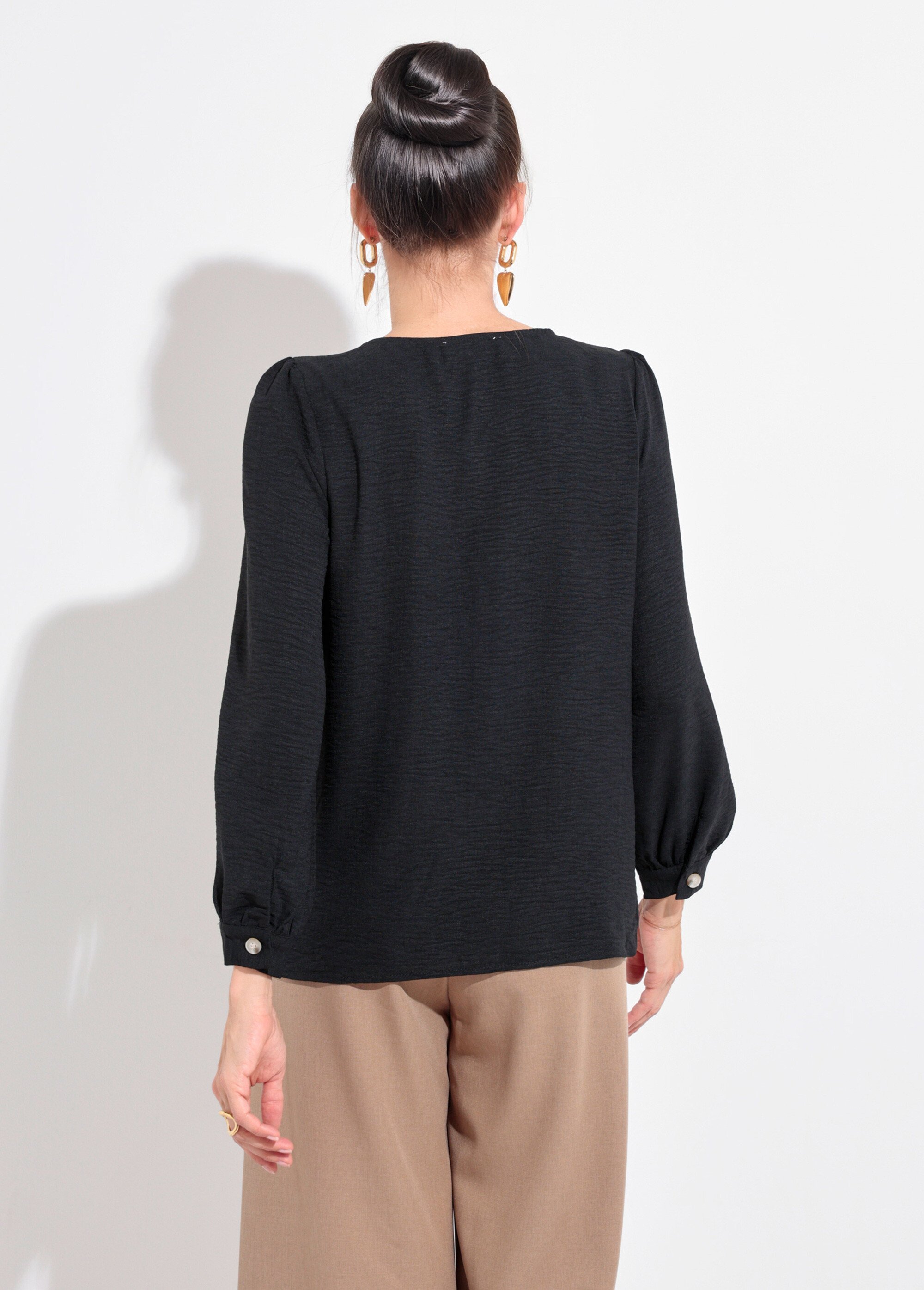 Tunique reliefée boutonnée, col V Femme Noir IA-R5769 DO1