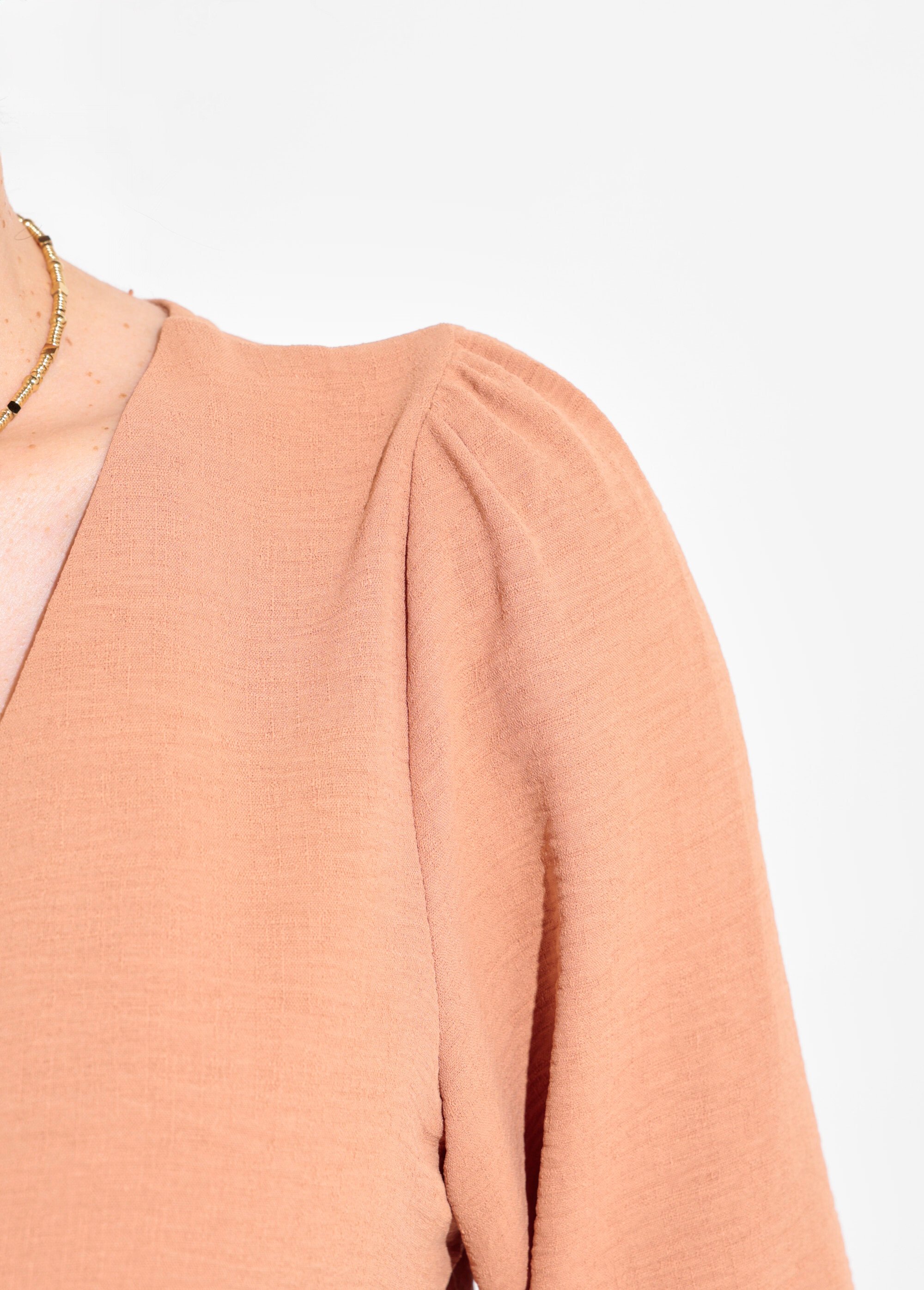 Tunique reliefée boutonnée, col V Femme Beige IA-R5769 DE2