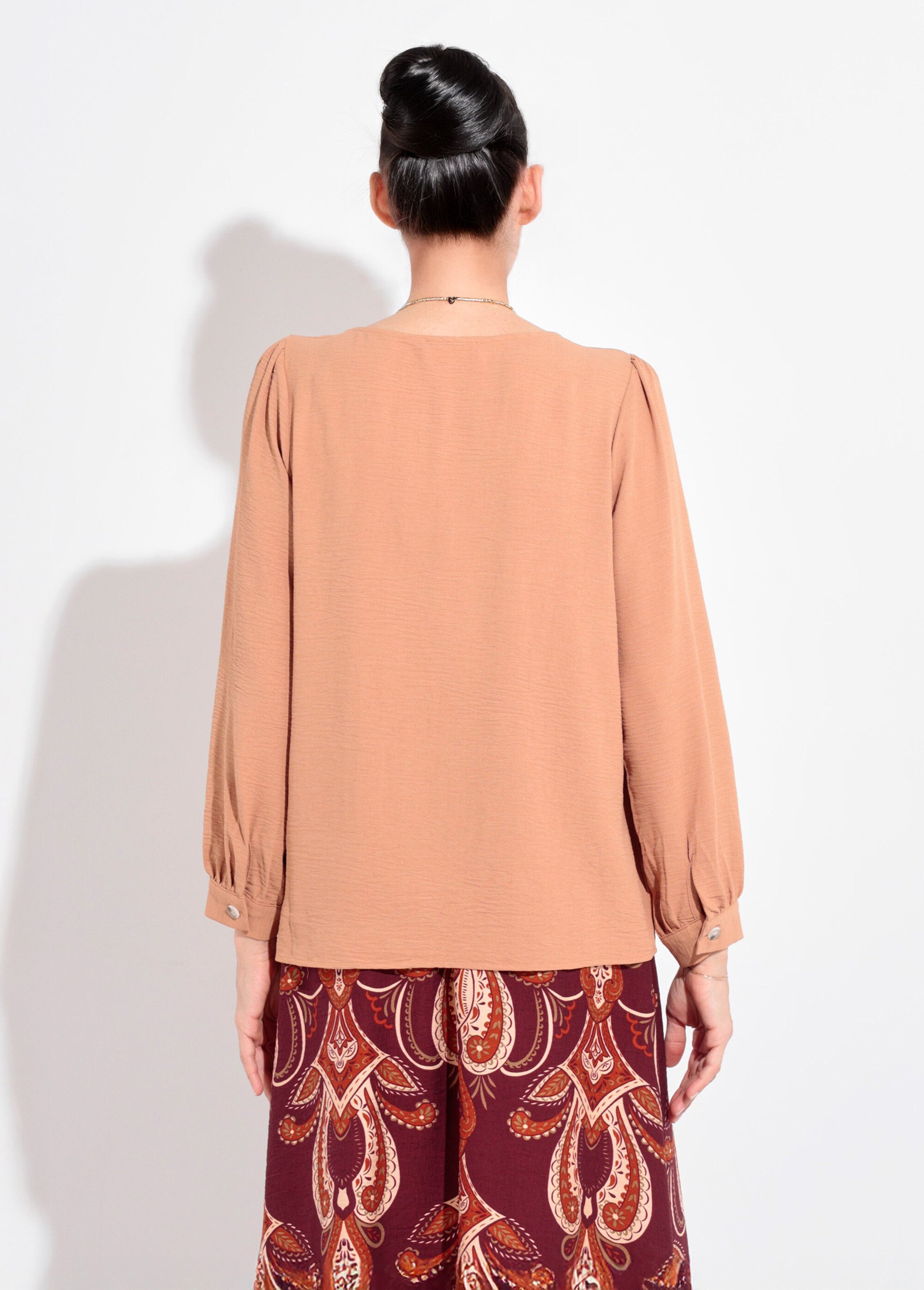 Tunique reliefée boutonnée, col V Femme Beige IA-R5769 DO1