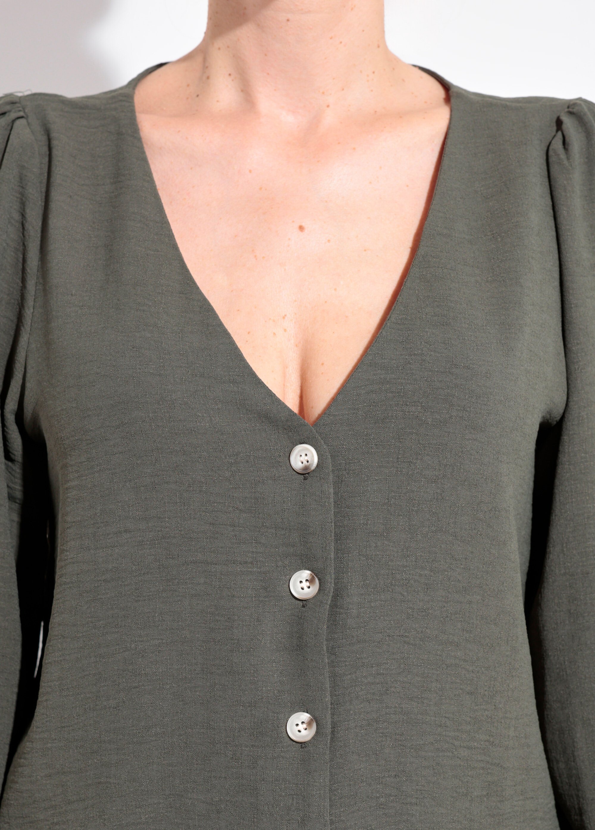 Tunique reliefée boutonnée, col V Femme Vert IA-R5769 DE1