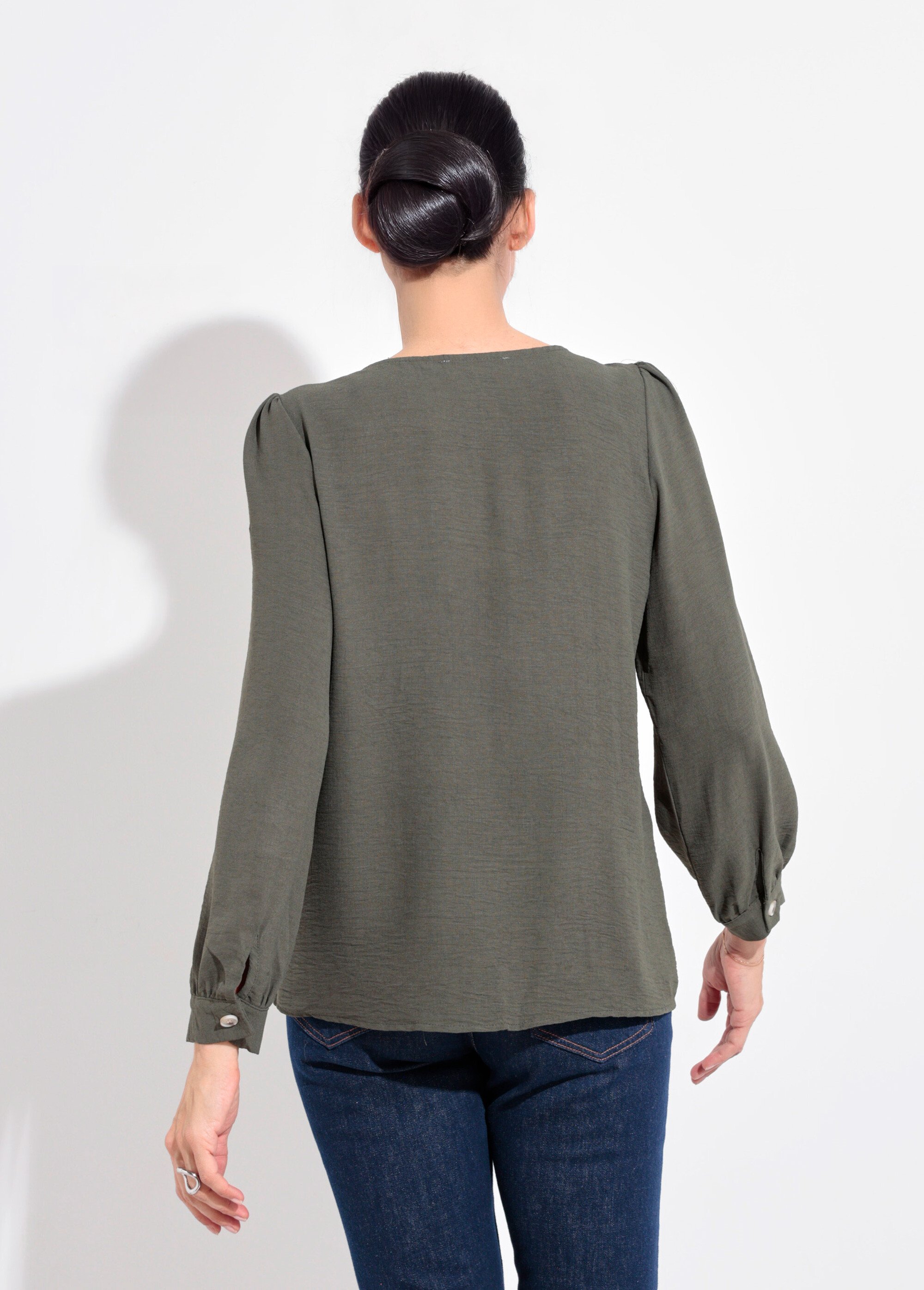 Tunique reliefée boutonnée, col V Femme Vert IA-R5769 DO1