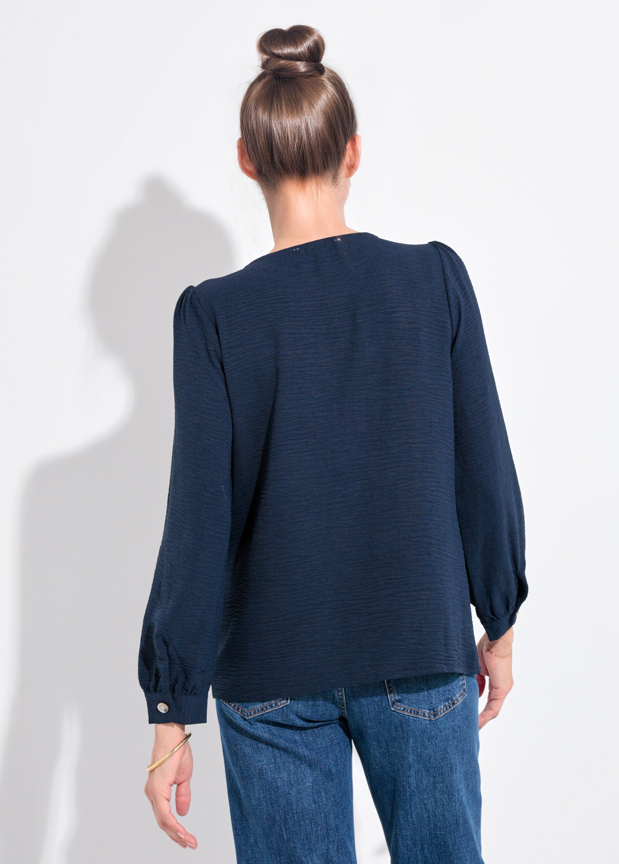 Tunique reliefée boutonnée, col V Femme Bleu IA-R5769 DO1