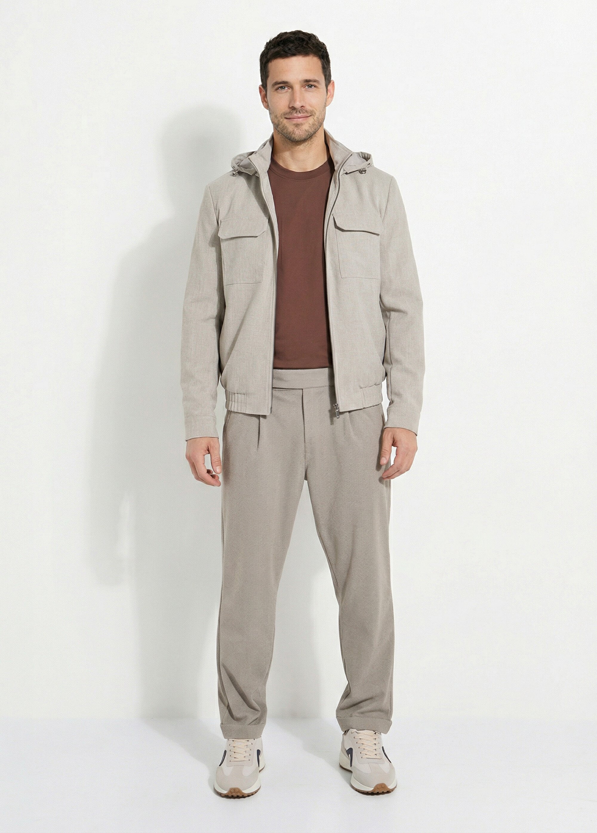 Veste casual avec col montant et capuche Homme Beige FRIJX2655M018 SF1