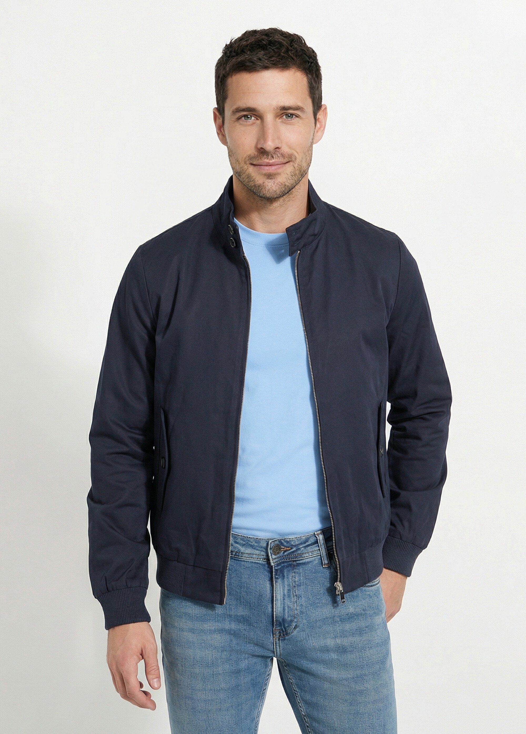 Veste zippée col montant type Harrington Homme Bleu FRIQQ5037M63 FA1