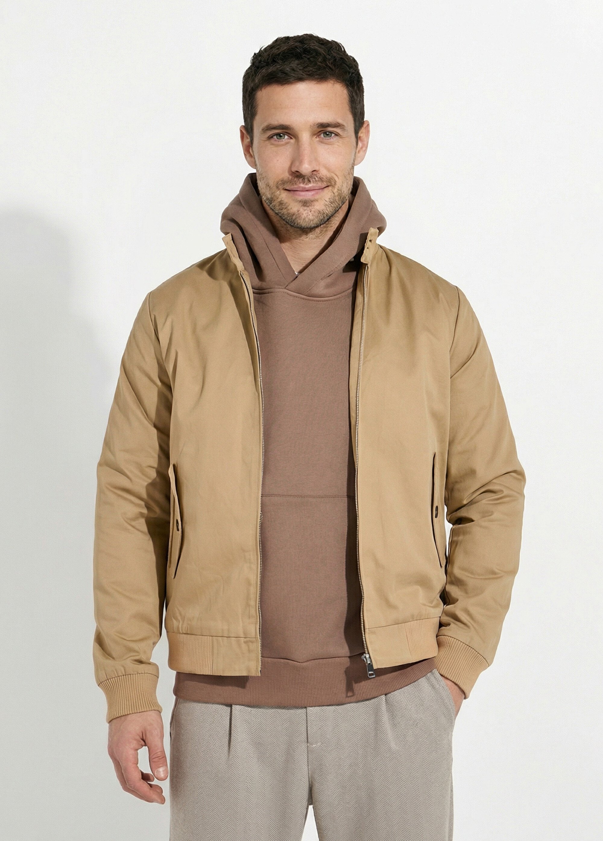 Veste zippée col montant type Harrington Homme Marron FRIQQ5037M63 FA1