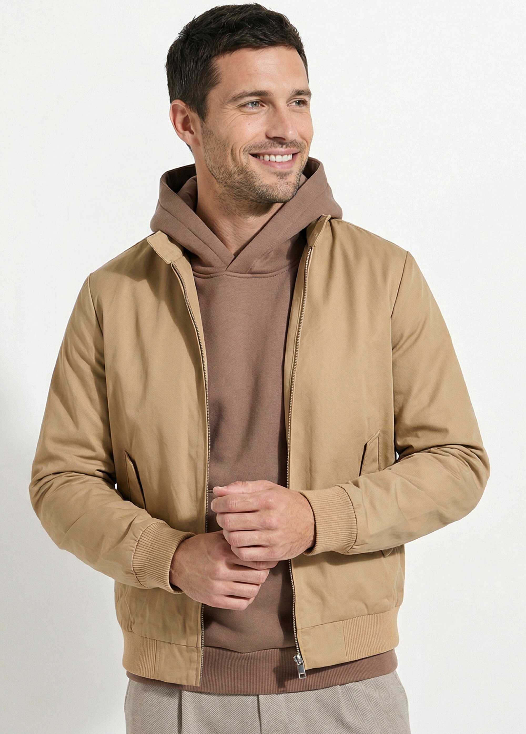 Veste zippée col montant type Harrington Homme Marron FRIQQ5037M63 MV1