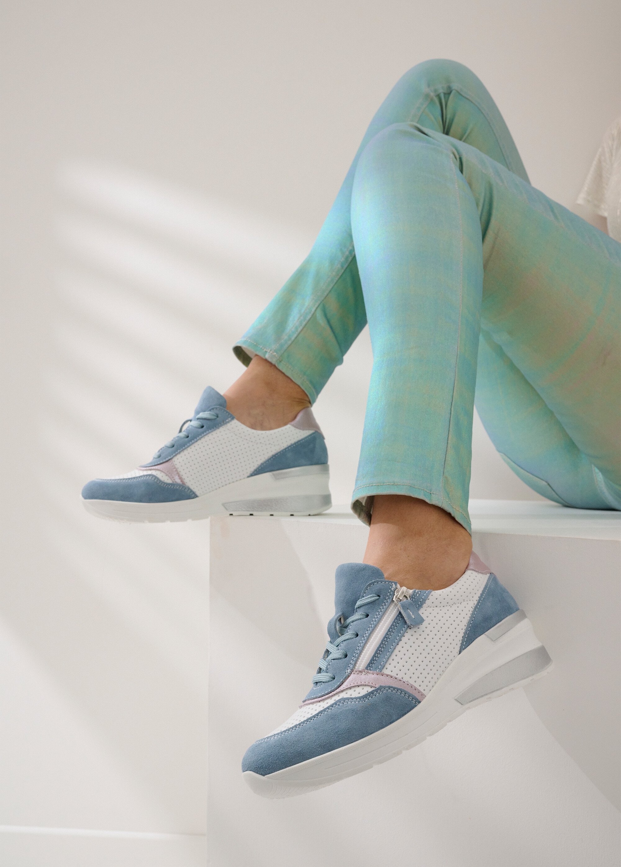 Baskets grande largeur compensées cuir Femme Bleu OSIRIS SI1