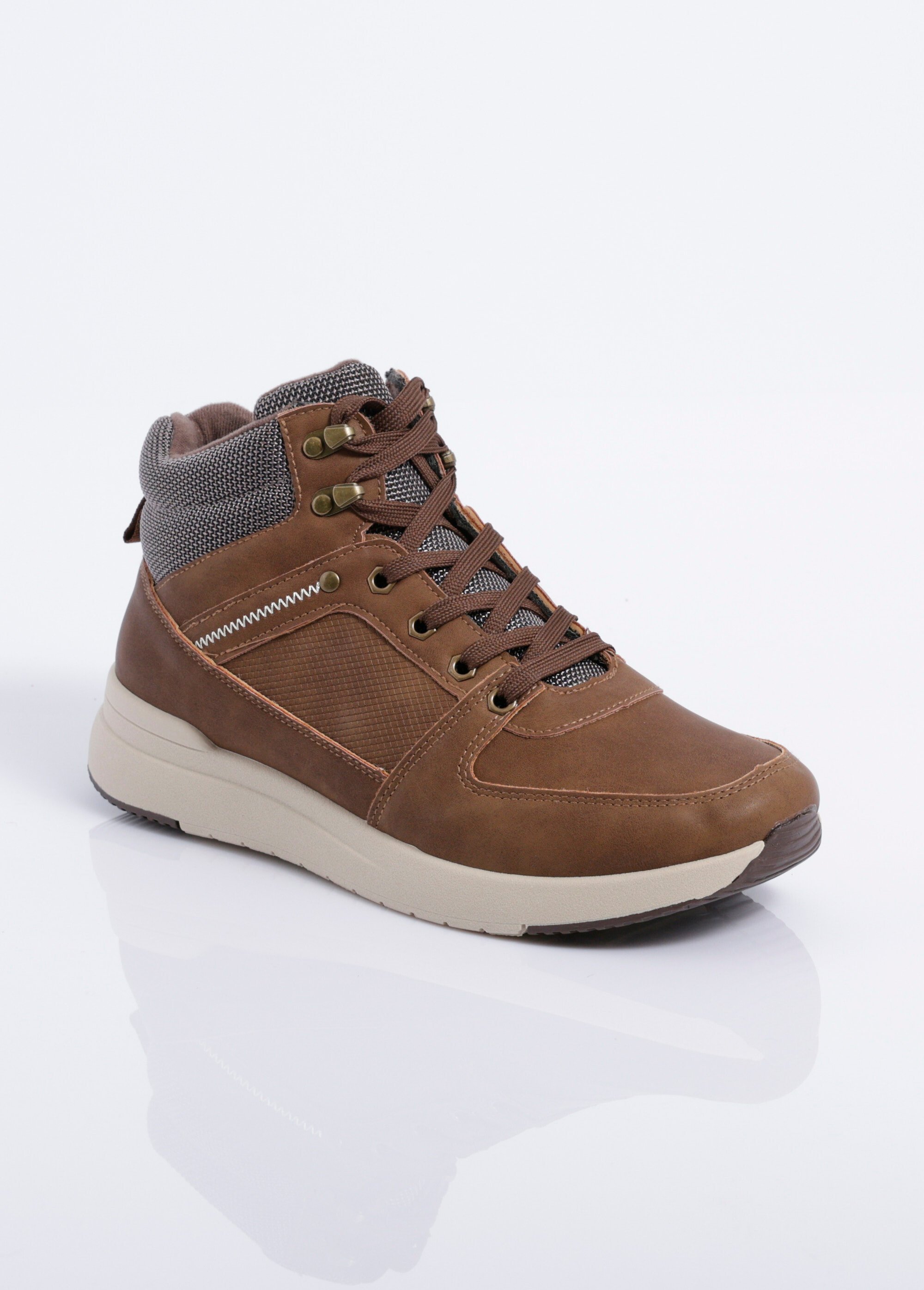 Baskets montantes multimatières à lacets Homme Marron JANJK803 FA1