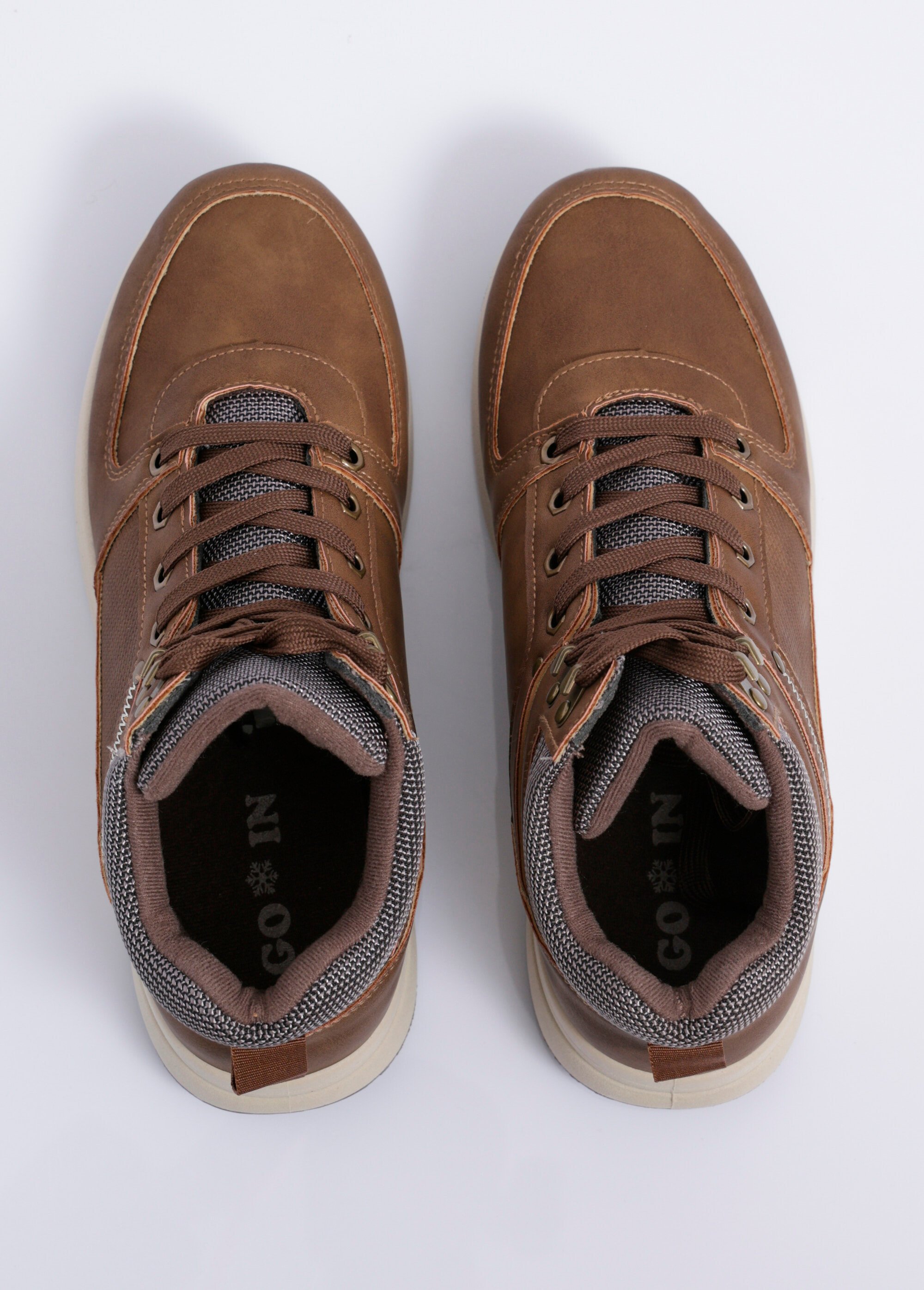 Baskets montantes multimatières à lacets Homme Marron JANJK803 OV1