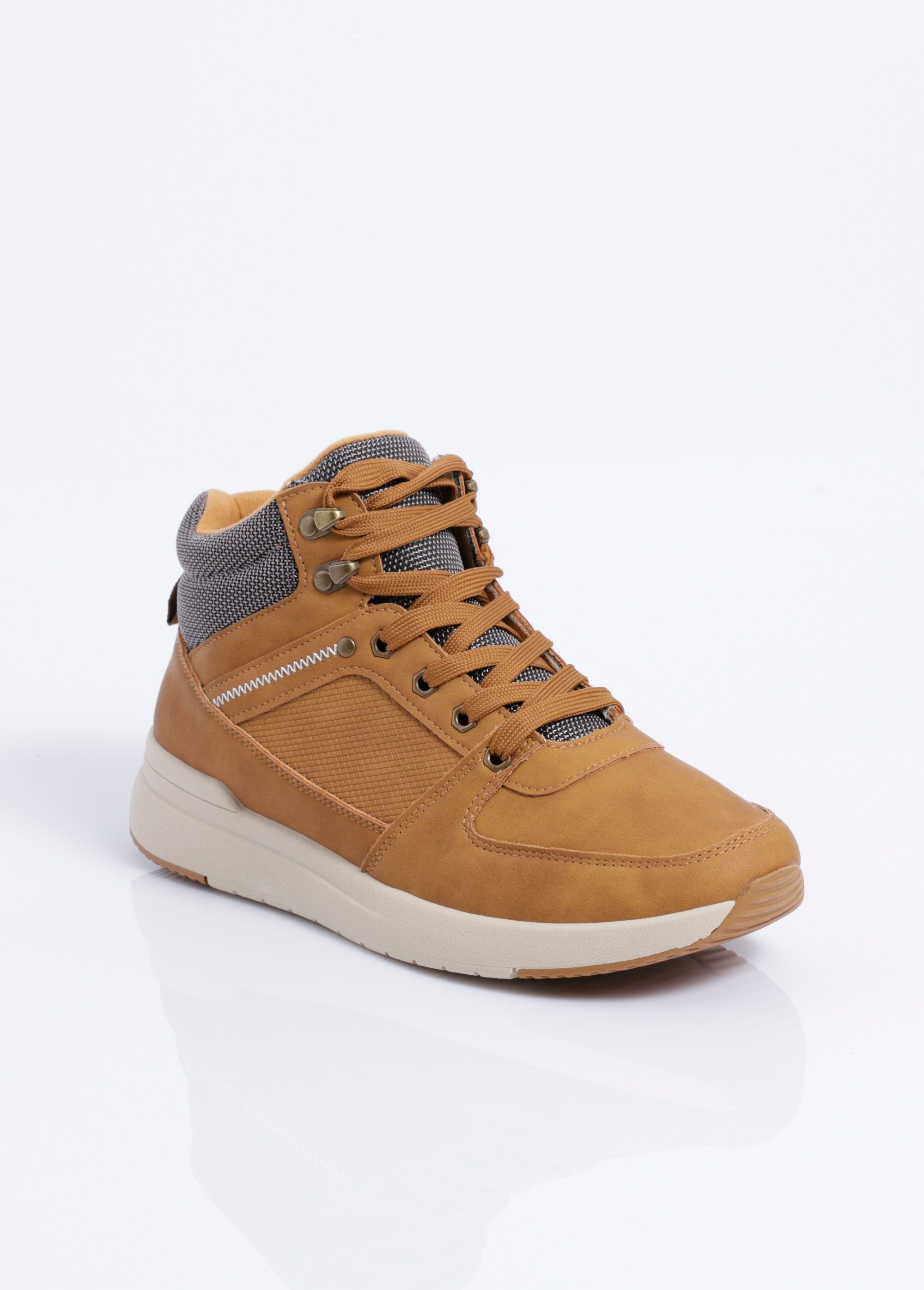 Baskets montantes multimatières à lacets Homme Marron JANJK803 FA1