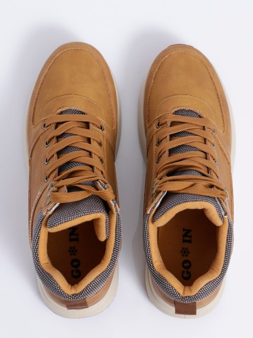 Baskets montantes multimatières à lacets Homme Marron JANJK803 OV1