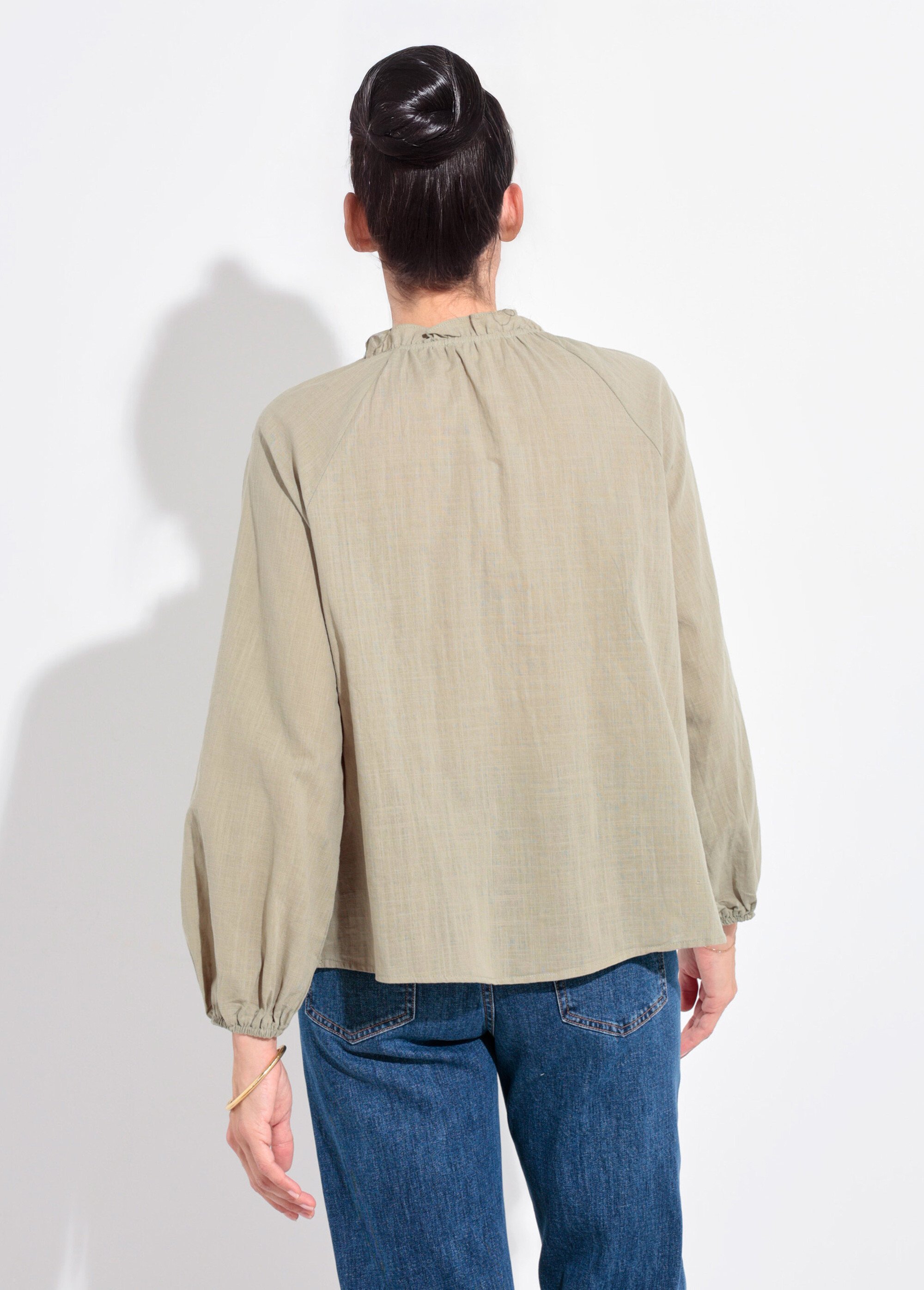 Blouse ample col V fantaisie lien à nouer Femme Vert IA-Q3043 DO1