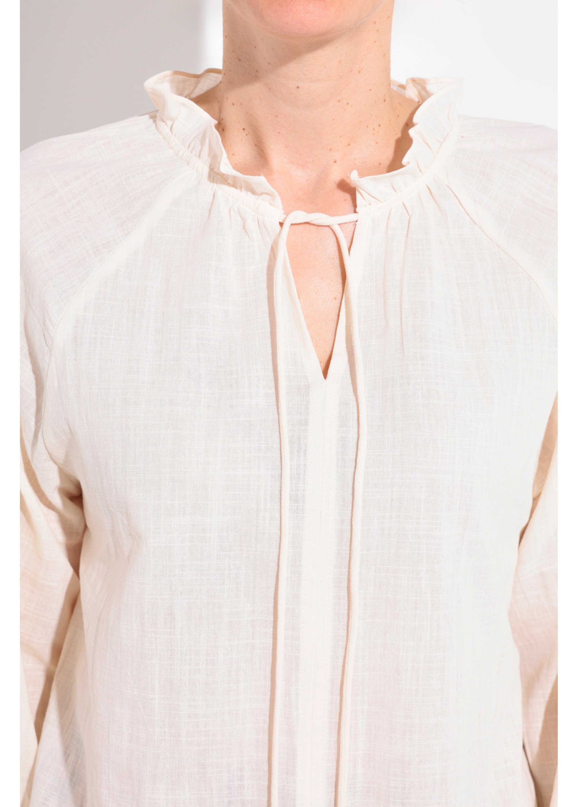 Blouse ample col V fantaisie lien à nouer Femme Beige IA-Q3043 DE1