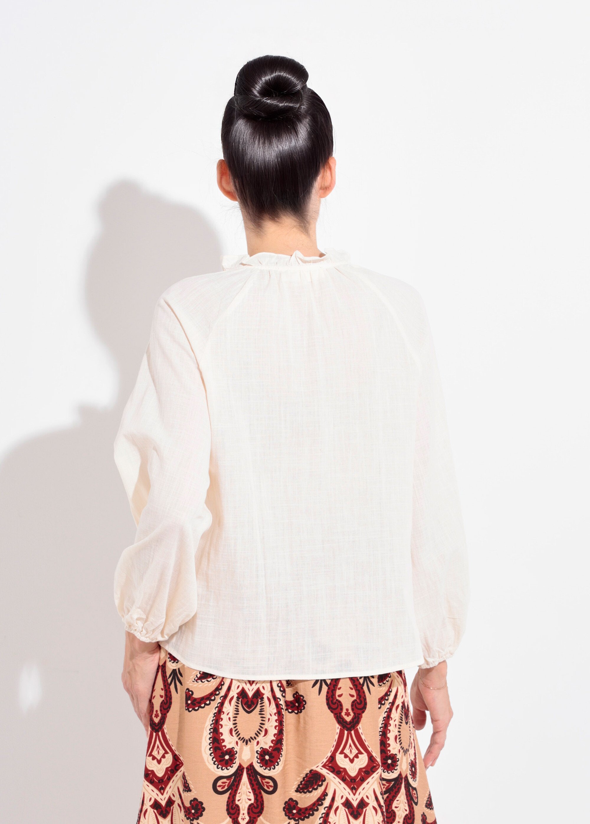 Blouse ample col V fantaisie lien à nouer Femme Beige IA-Q3043 DO1