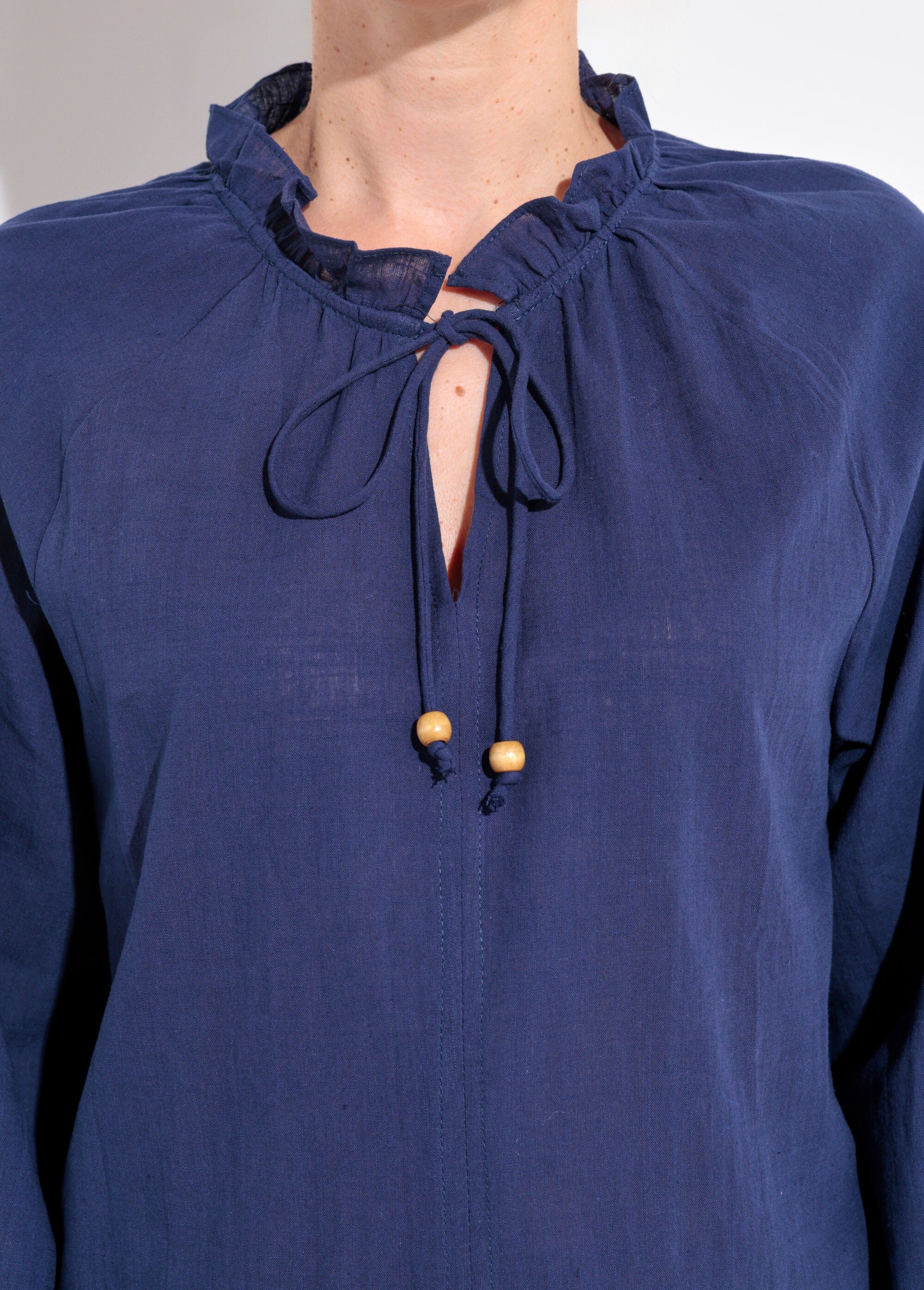 Blouse ample col V fantaisie lien à nouer Femme Bleu IA-Q3043 DE1