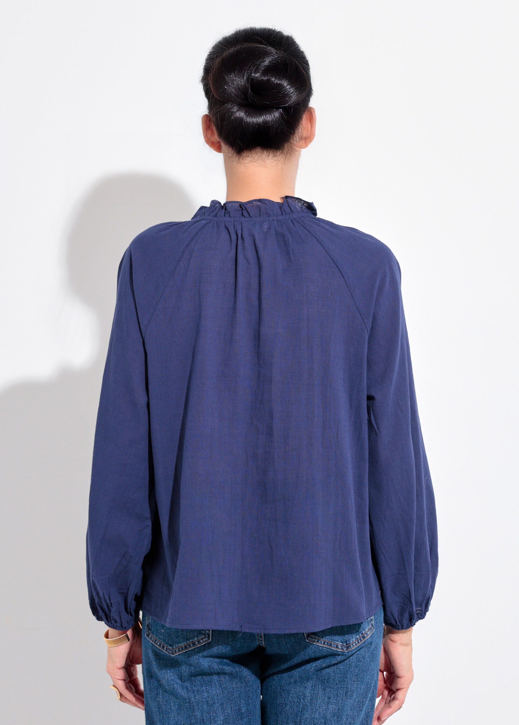 Blouse ample col V fantaisie lien à nouer Femme Bleu IA-Q3043 DO1