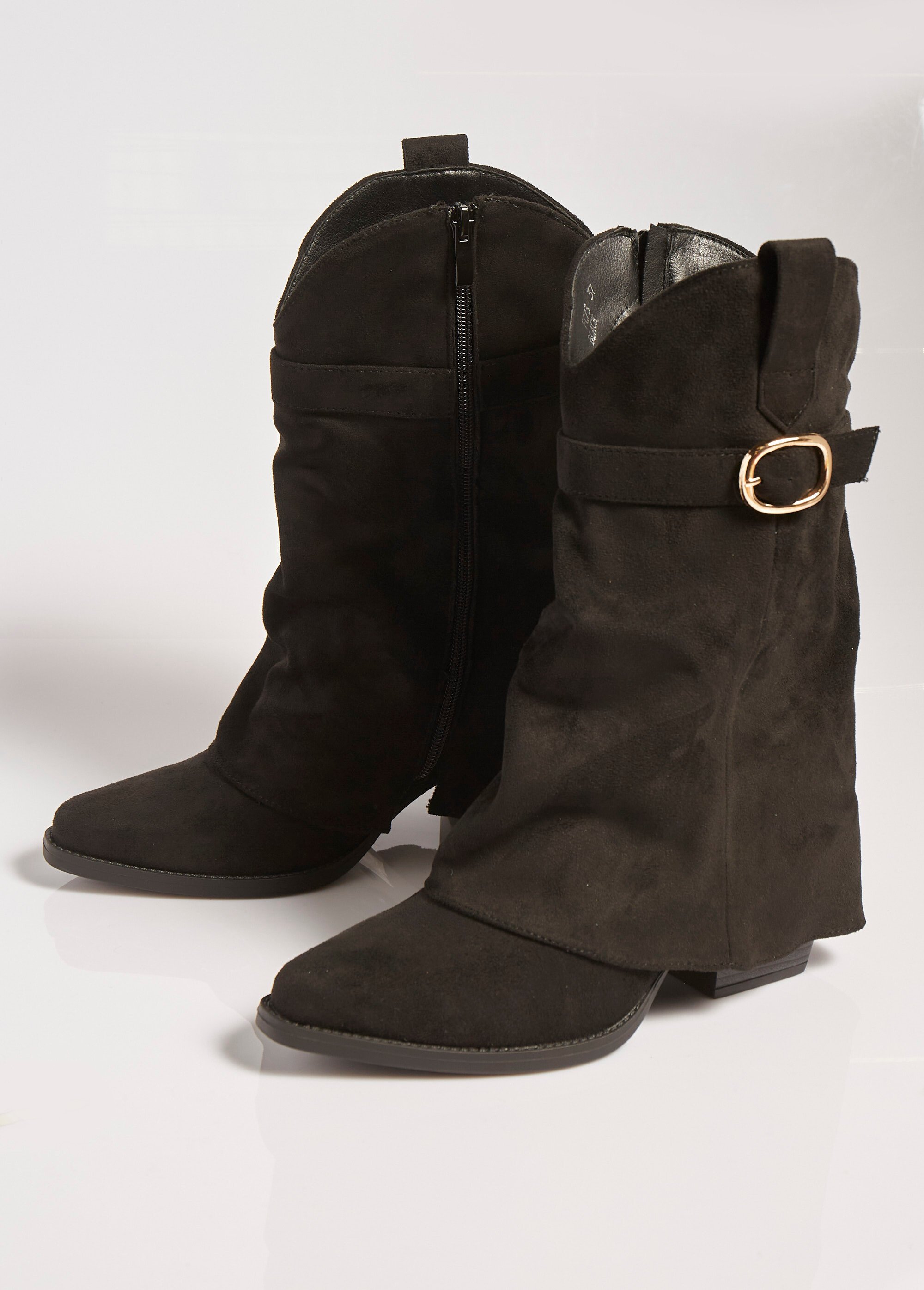 Bottes froissées à talon style cow girl Femme Noir QUEFC73 DE1