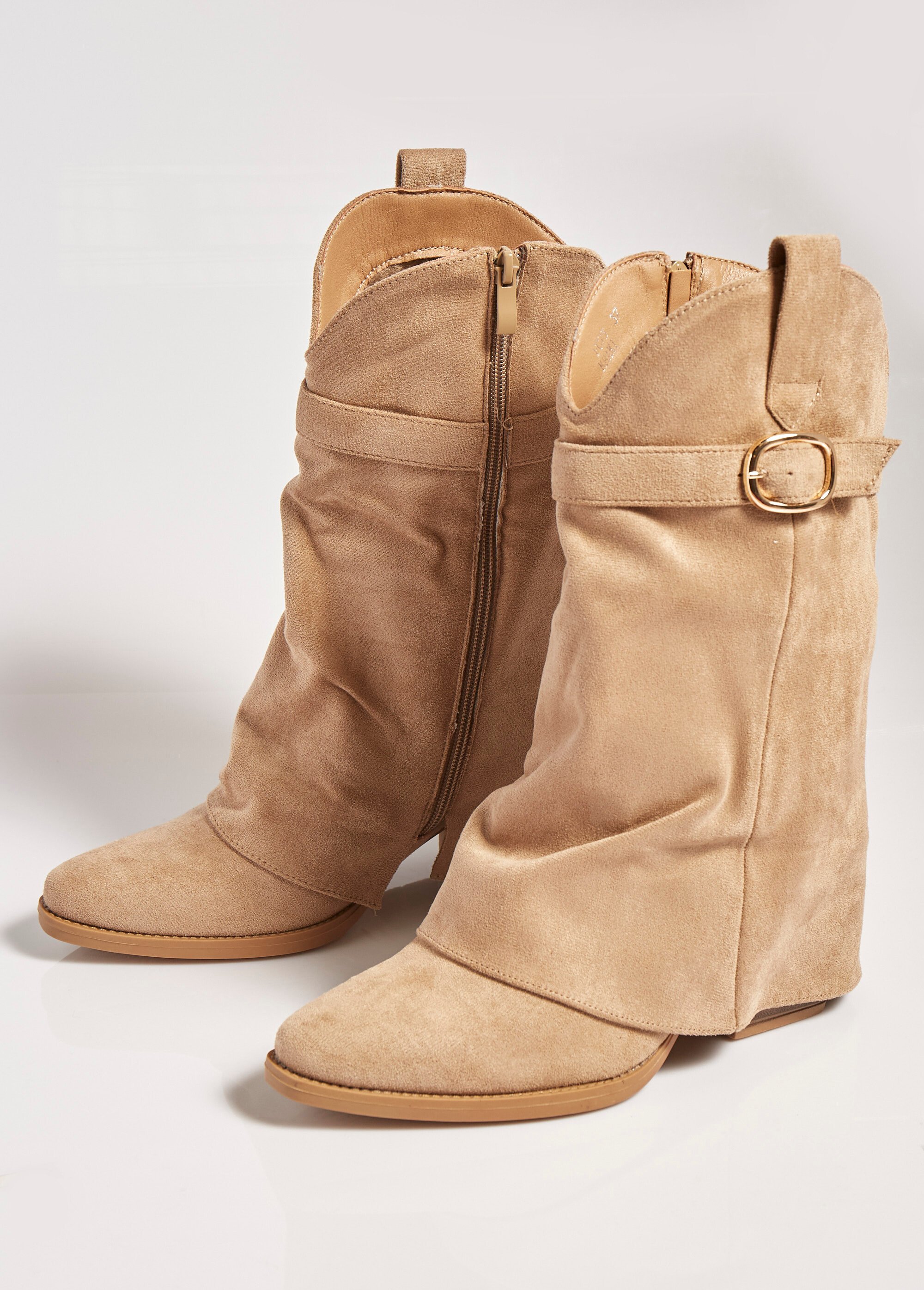 Bottes froissées à talon style cow girl Femme Beige QUEFC73 DE1