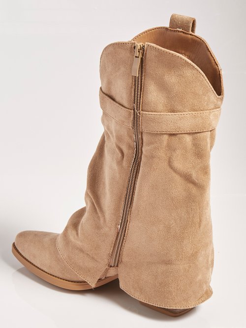 Bottes froissées à talon style cow girl Femme Beige QUEFC73 DO1