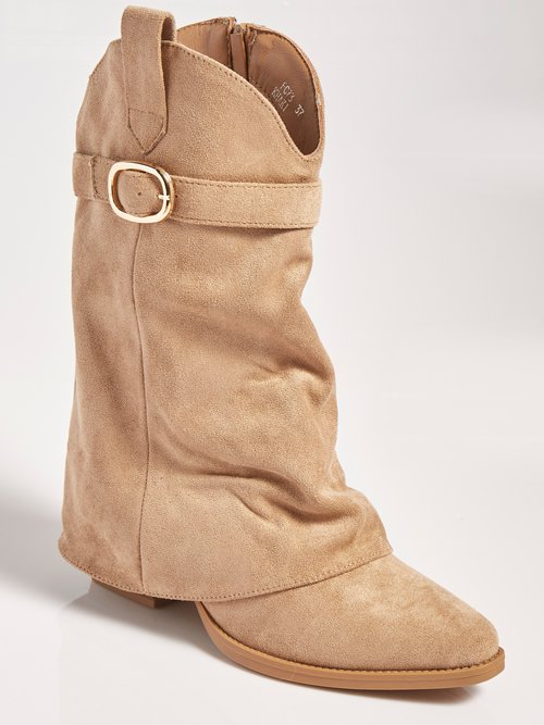 Bottes froissées à talon style cow girl Femme Beige QUEFC73 FA1