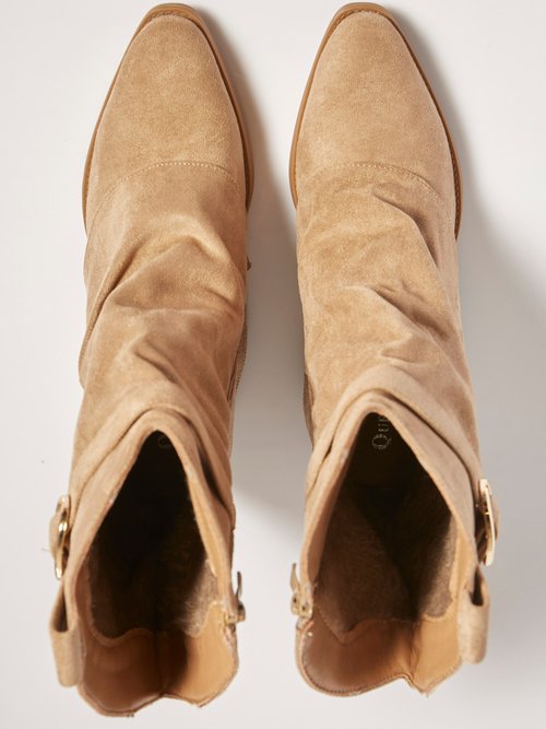 Bottes froissées à talon style cow girl Femme Beige QUEFC73 OV1