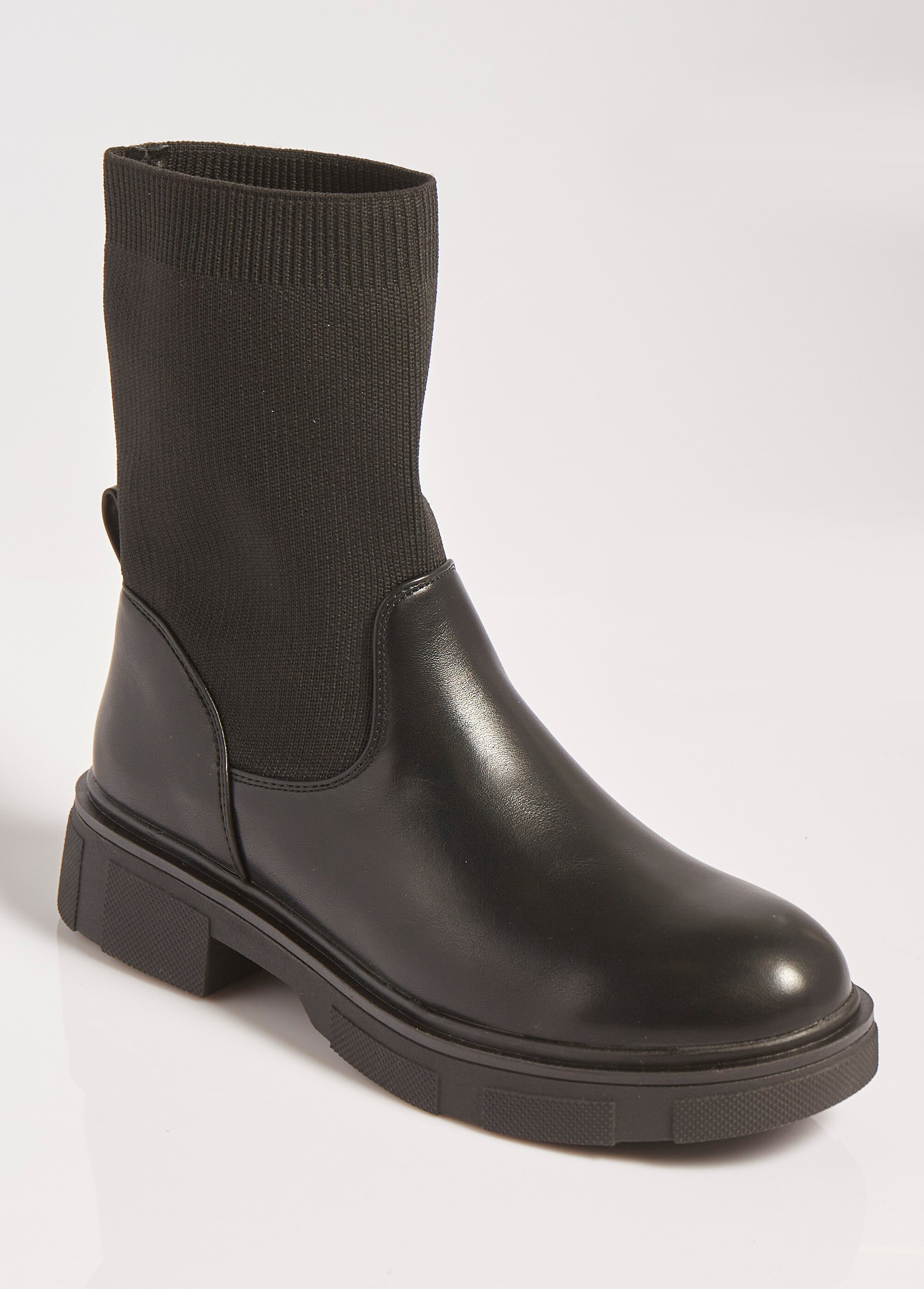 Bottines montantes style chaussettes Femme Noir QUEFB-322 FA1