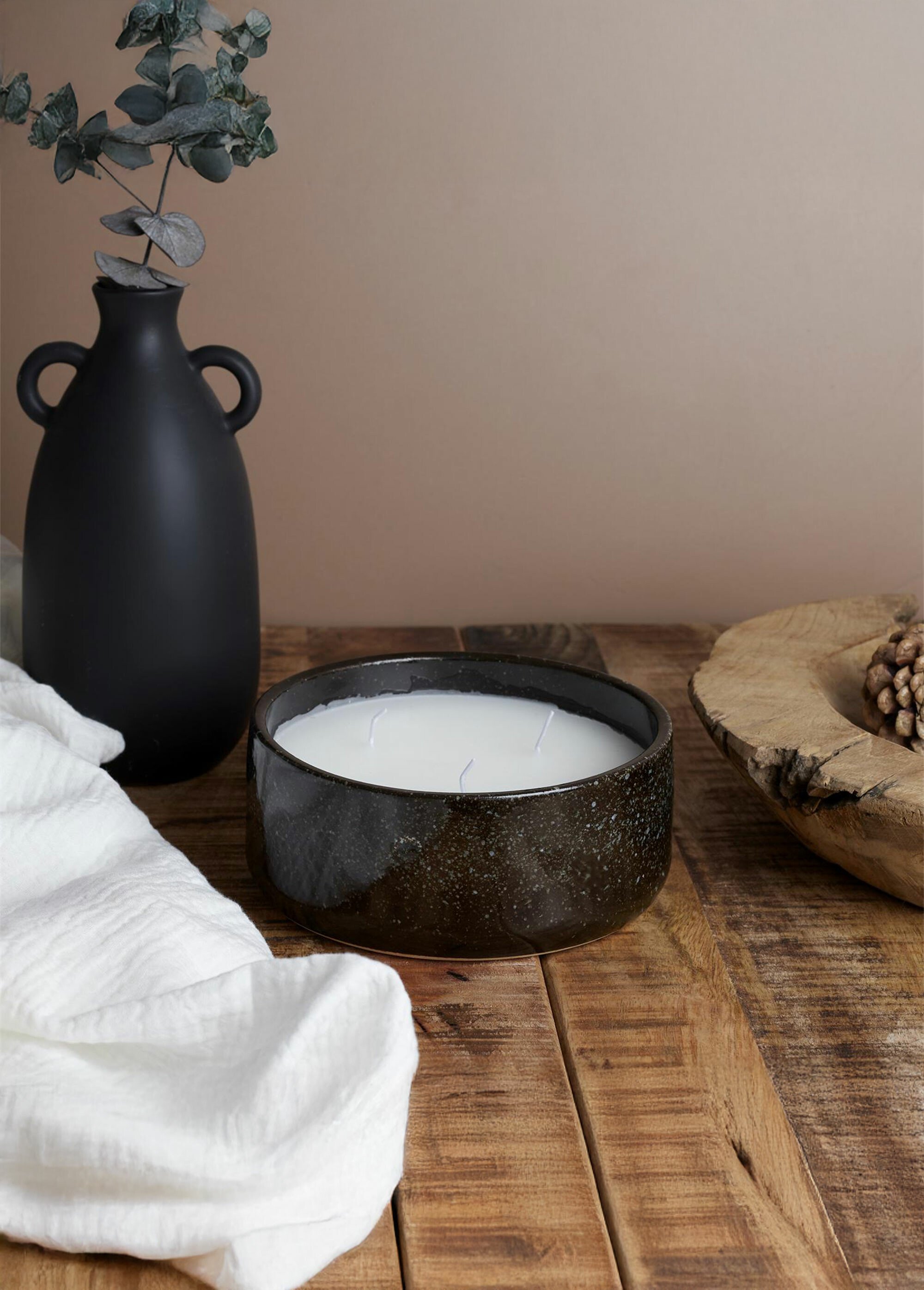 Bougie parfumée en céramique, 3 mèches Noir CMP-BO0004 SI1