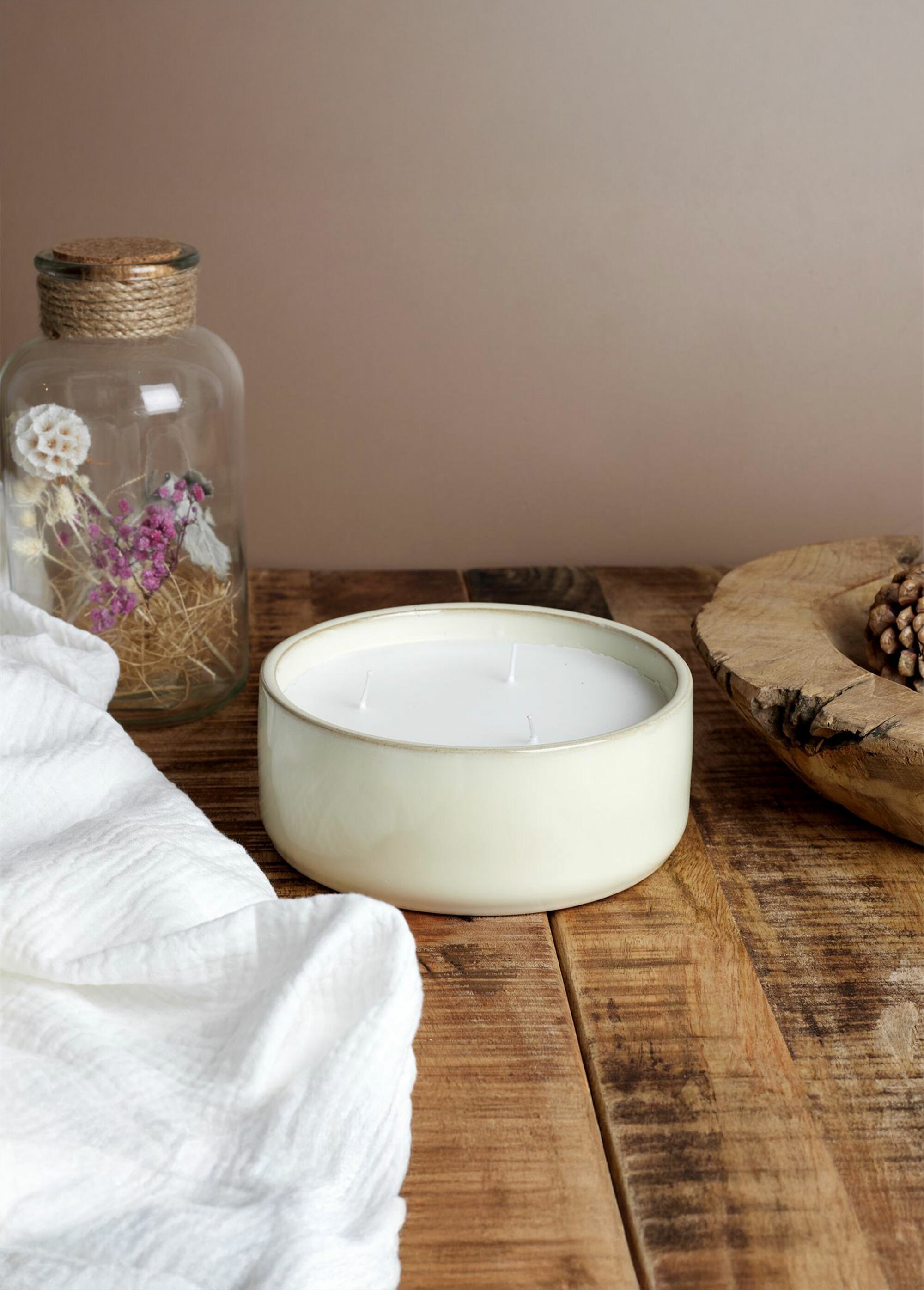 Bougie parfumée en céramique, 3 mèches Blanc CMP-BO0004 SI1