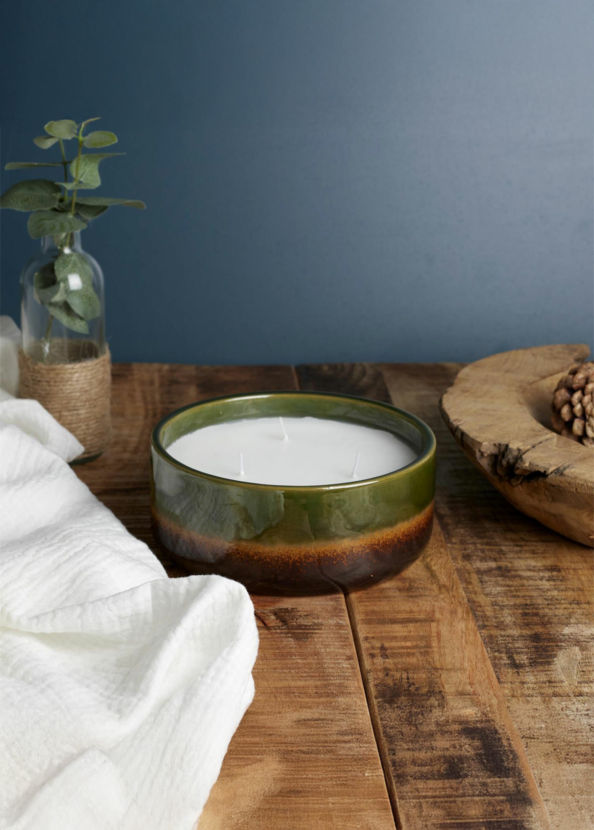 Bougie parfumée en céramique, 3 mèches Vert CMP-BO0004 SI1