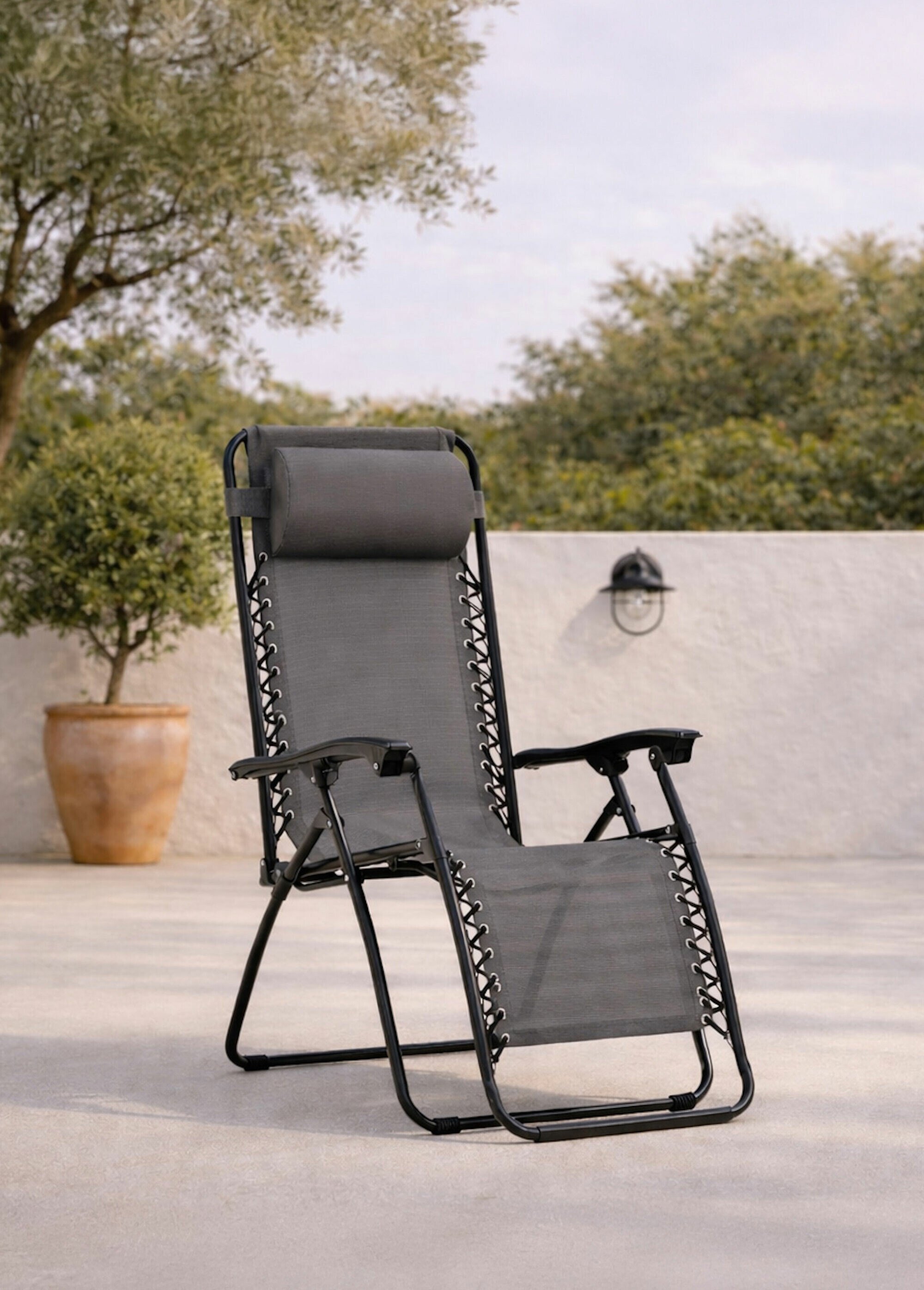 Chaise longue relax pliable en acier GRIS VEN-2133-400 SI1