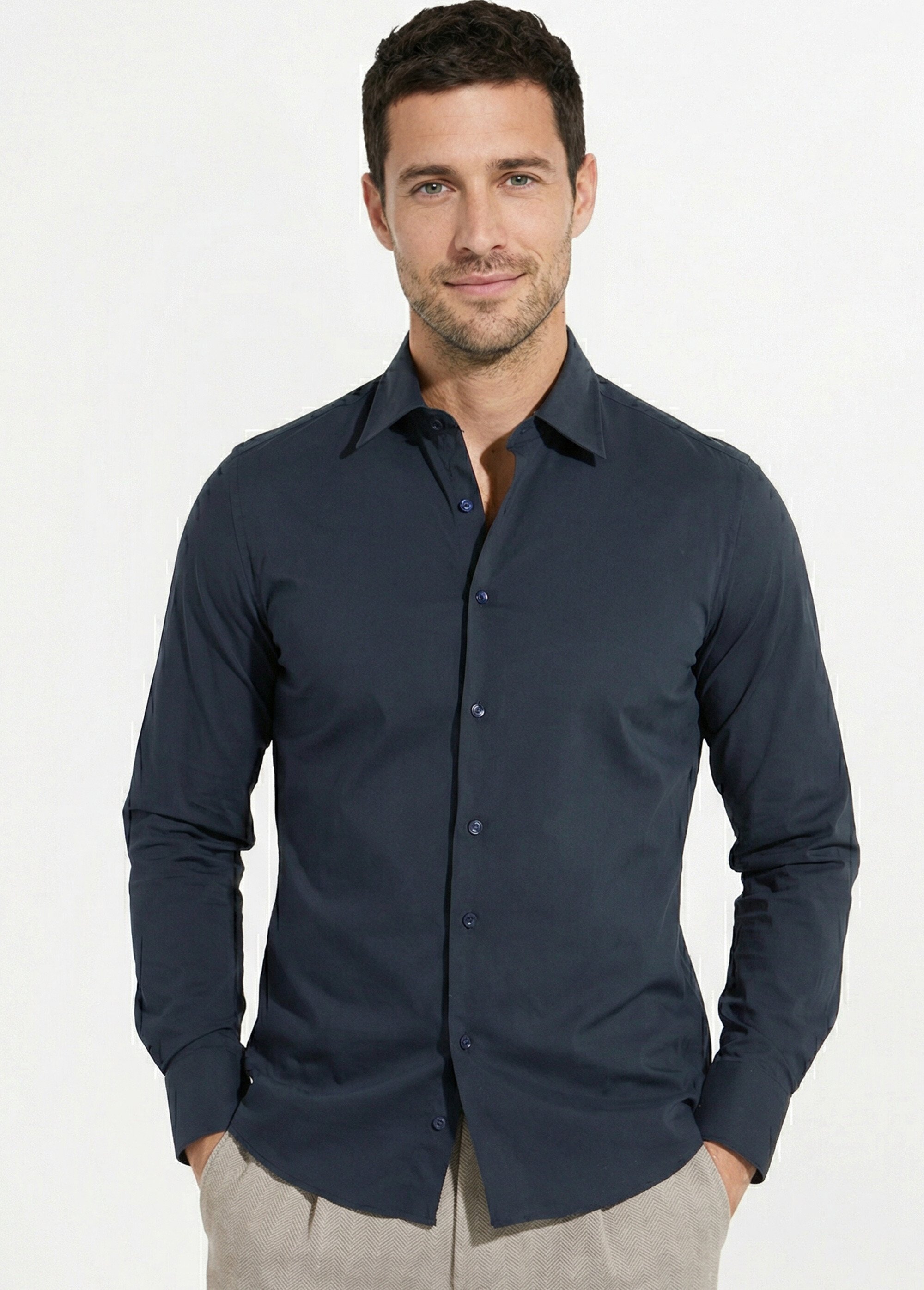 Chemise en coton stretch, col à pointes Homme Bleu FRINS7179 MV1