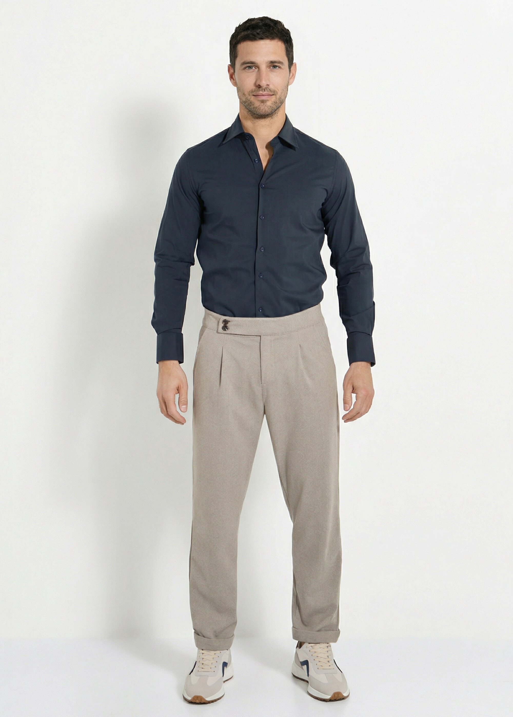 Chemise en coton stretch, col à pointes Homme Bleu FRINS7179 SF1