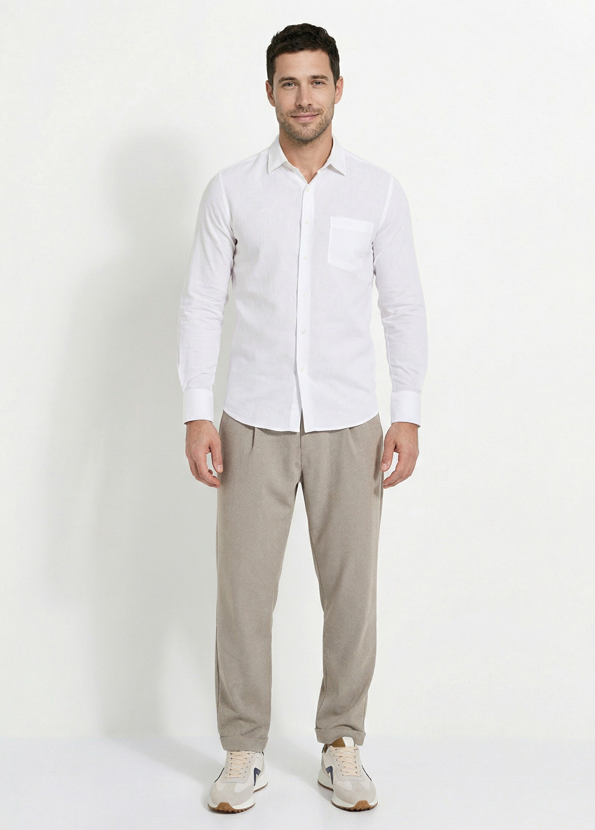Chemise en coton stretch, col à pointes Homme Blanc FRINS7179 SF1