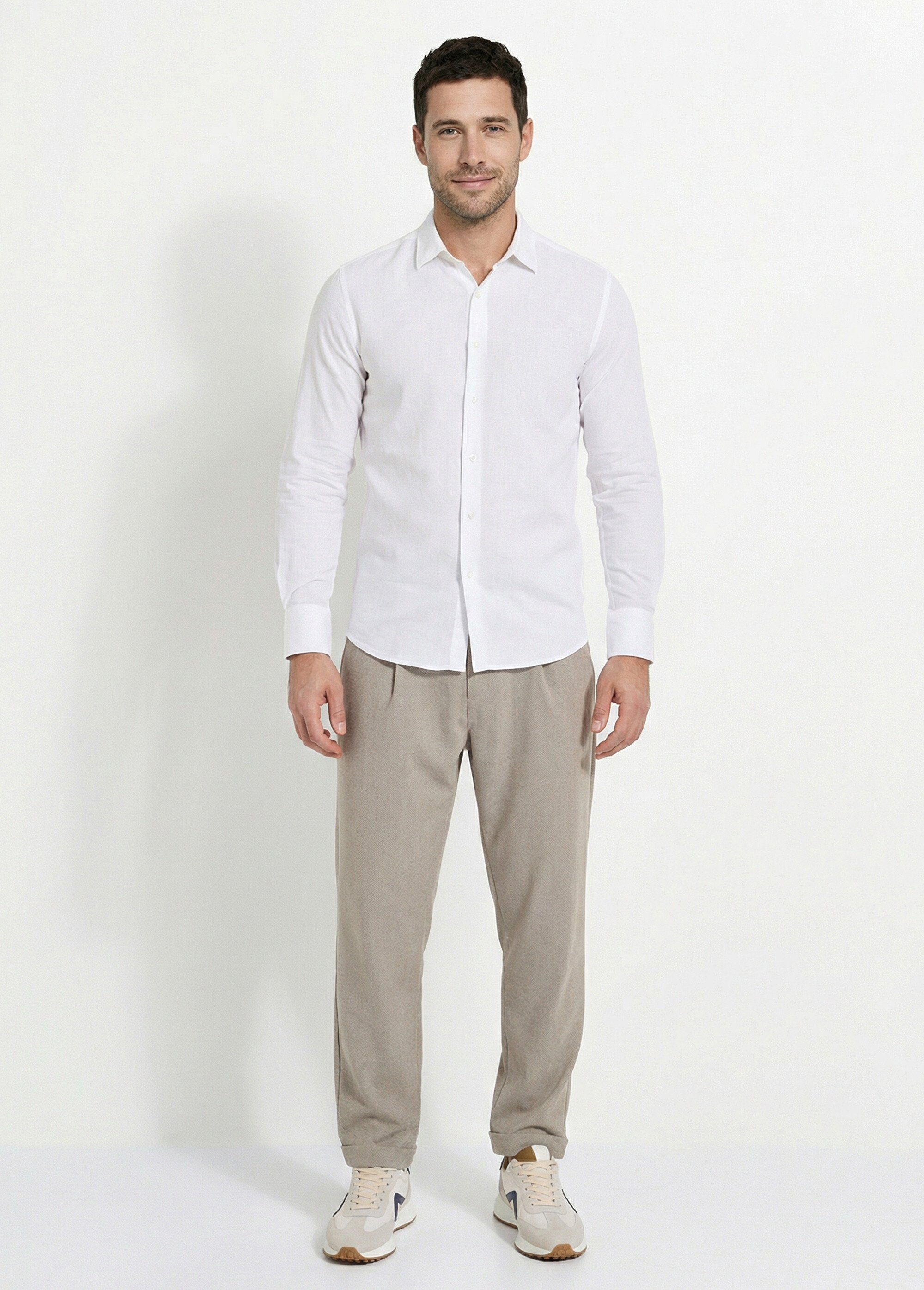 Chemise en coton stretch, col à pointes Homme Blanc FRINS7179 SF1