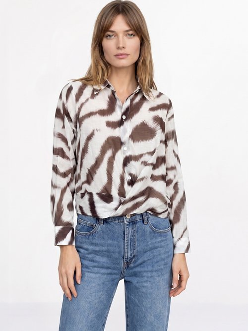 Chemisier en voile, imprimé fantaisie Femme Beige JSM-CH5587 FA1