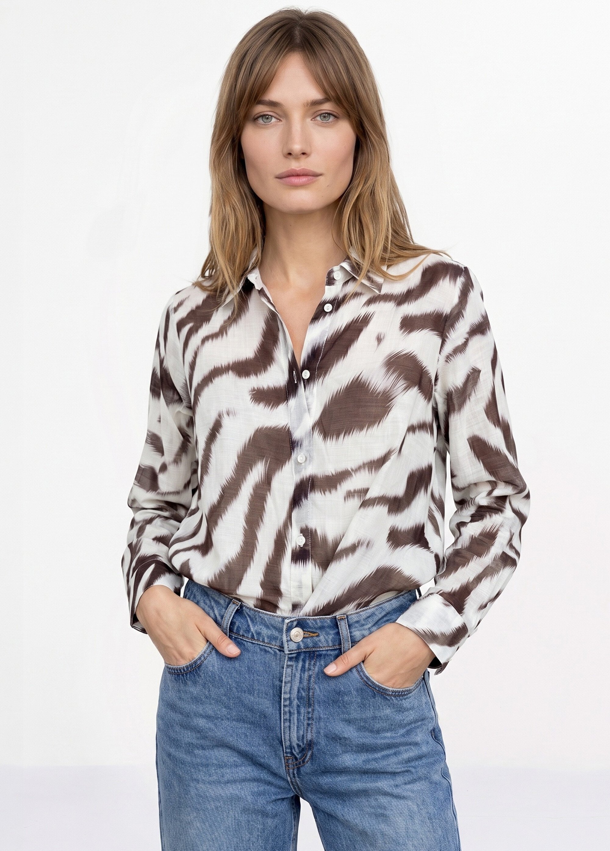 Chemisier en voile, imprimé fantaisie Femme Beige JSM-CH5587 MV1