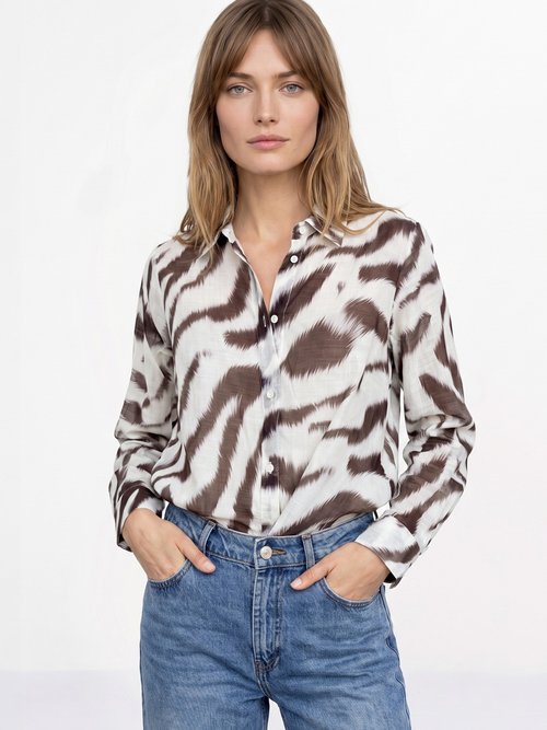 Chemisier en voile, imprimé fantaisie Femme Beige JSM-CH5587 MV1