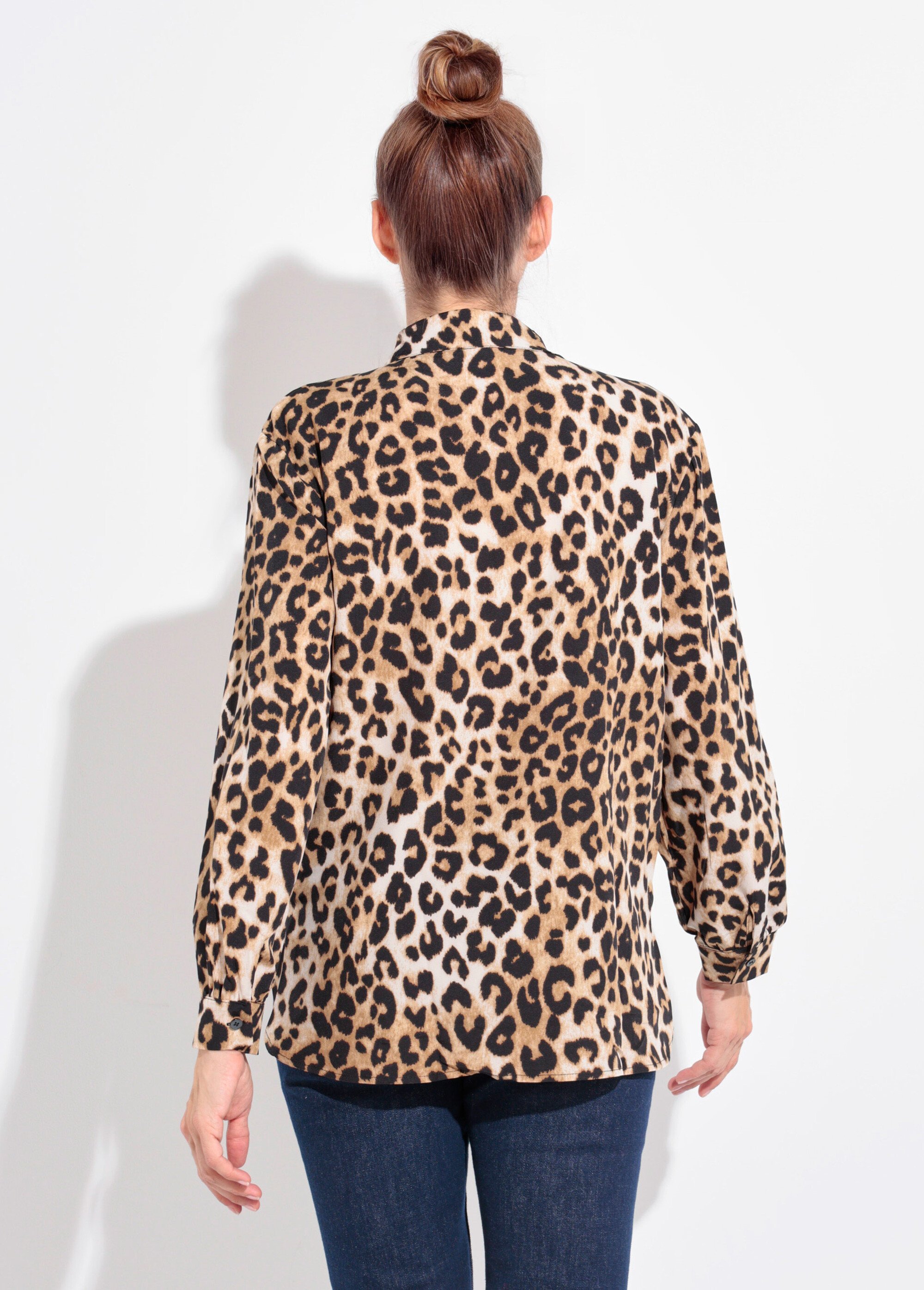 Chemisier léopard fluide col tailleur Femme Noir IA-Q3056 DO1
